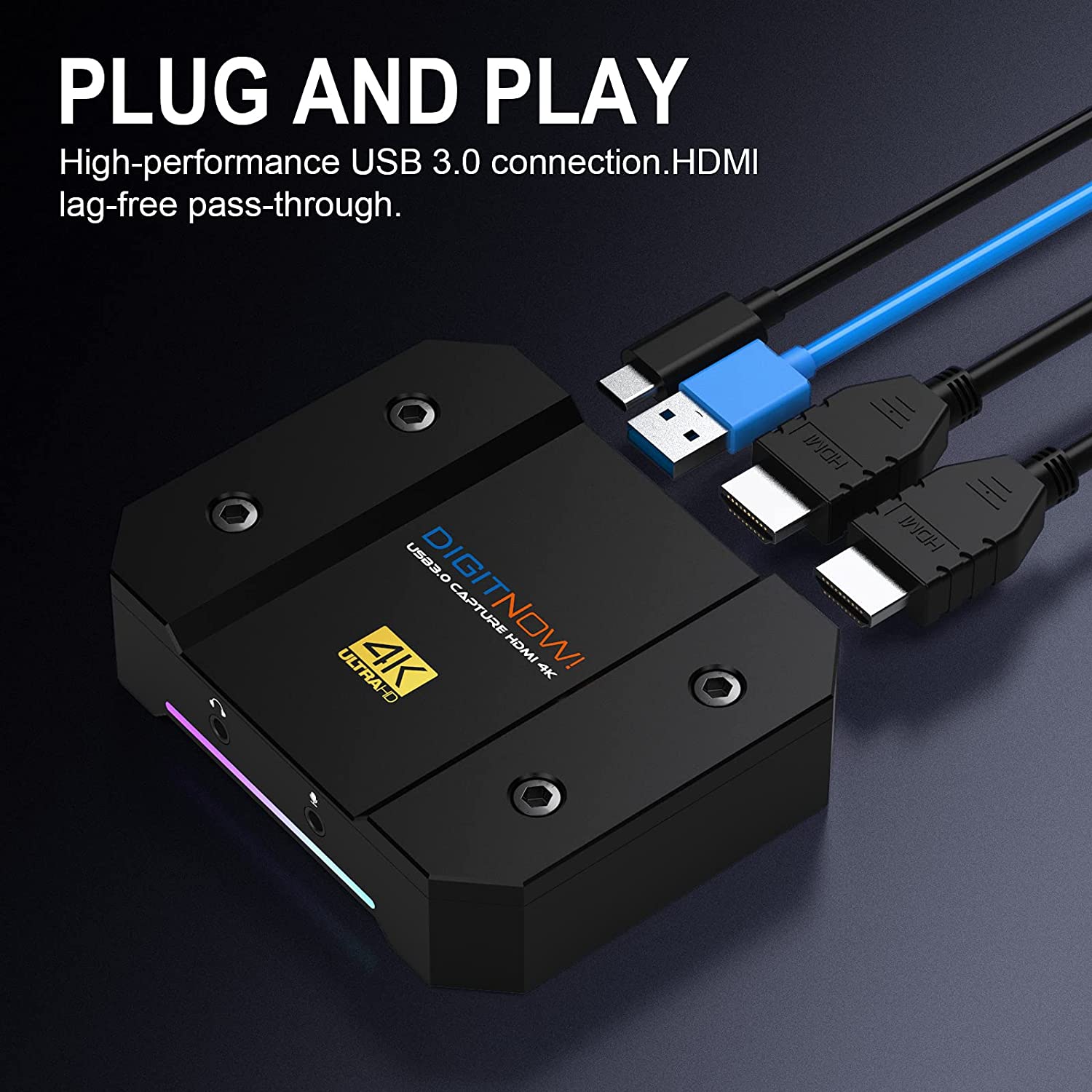 DIGITNOW USB Video Capture Card 4k/60Hz HDR10 Zero-Lag Passthrough, Ultra-Low Latency, Full HD Video Recording for PS5, PS4/Pro, Xbox Series X/S, Xbox One X/S, Real USB3.0