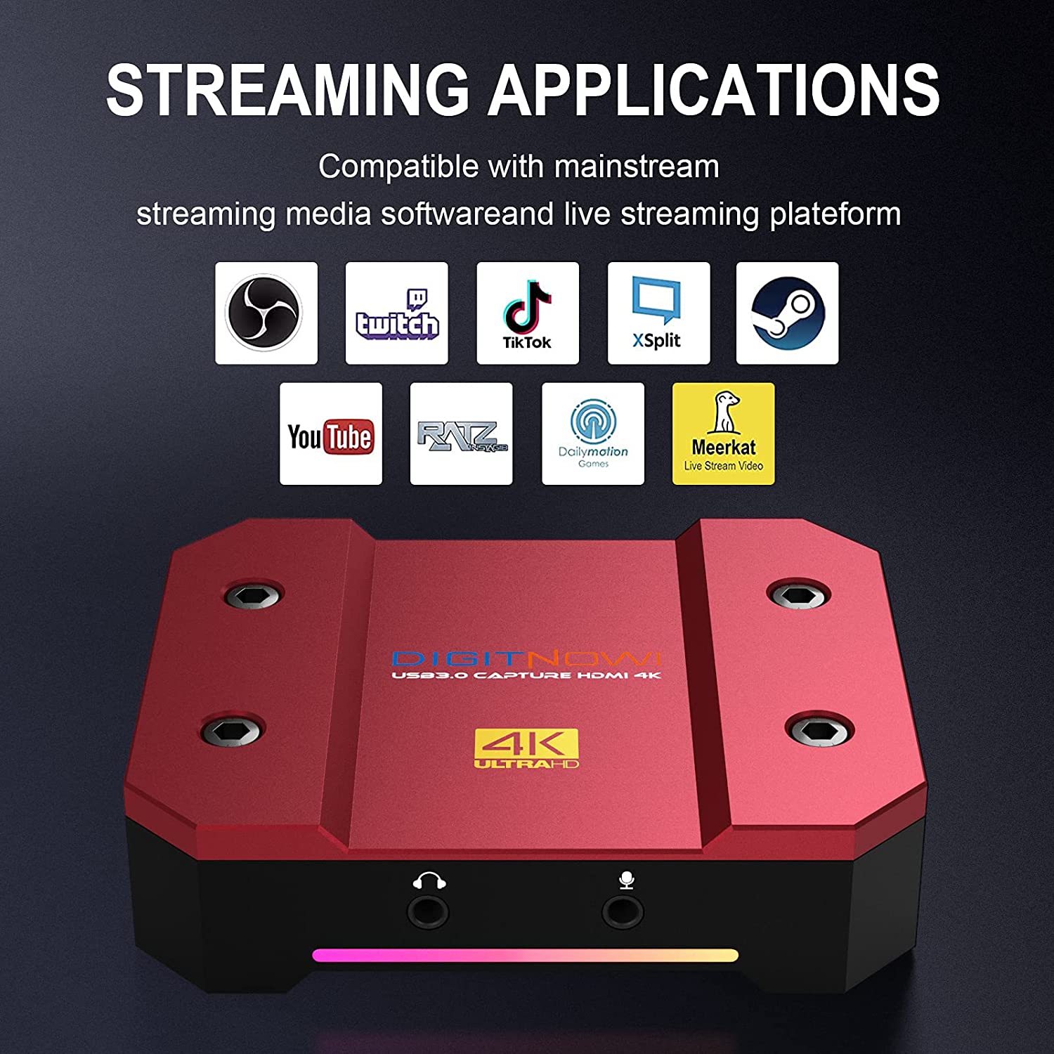 DIGITNOW USB Video Capture Card 4k/60Hz HDR10 Zero-Lag Passthrough, Ultra-Low Latency, Full HD Video Recording for PS5, PS4/Pro, Xbox Series X/S, Xbox One X/S, Real USB3.0