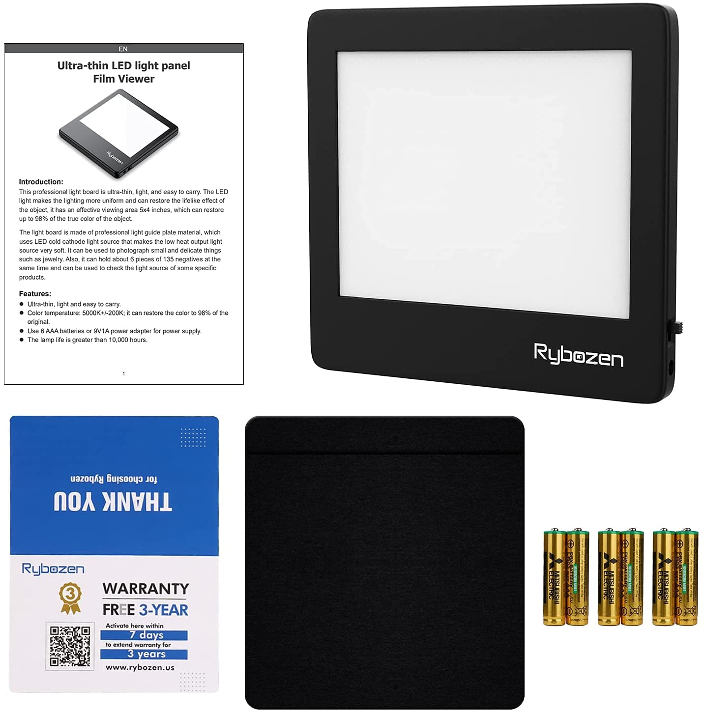 Rybozen Ultra-Thin Portable Slide Scanner 5 x 4 Inches LED Light Panel Photo Slides Negatives and Film Viewer