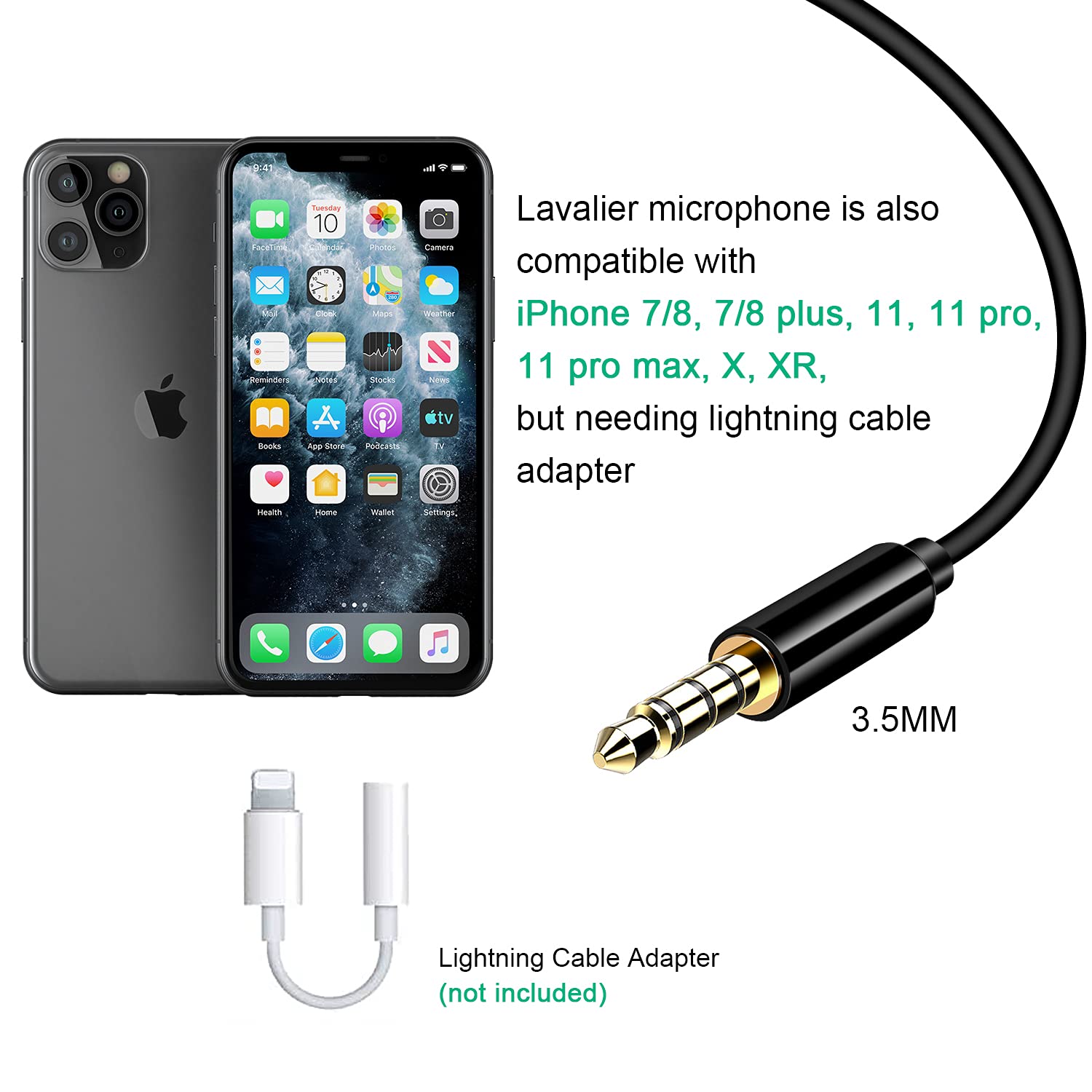 Professional Lavalier Lapel Microphone Omnidirectional Condenser Mic for iPhone ,Recording Mic for Video Tiktok