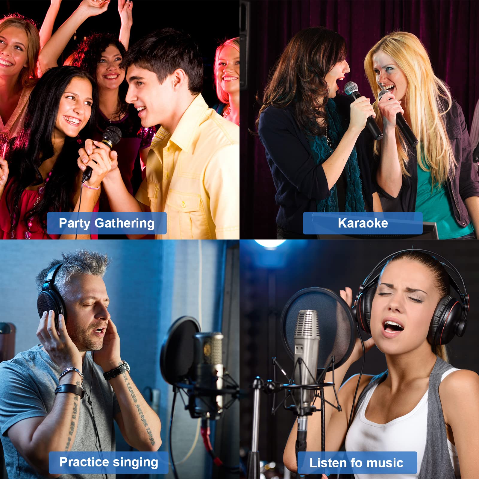 Wireless Microphone Karaoke Mixer System, Dual Handheld Wireless Microphone for Karaoke, Smart TV, PC, Speaker, Amplifier, Church, Wedding - Support HDMI, AUX In/Out