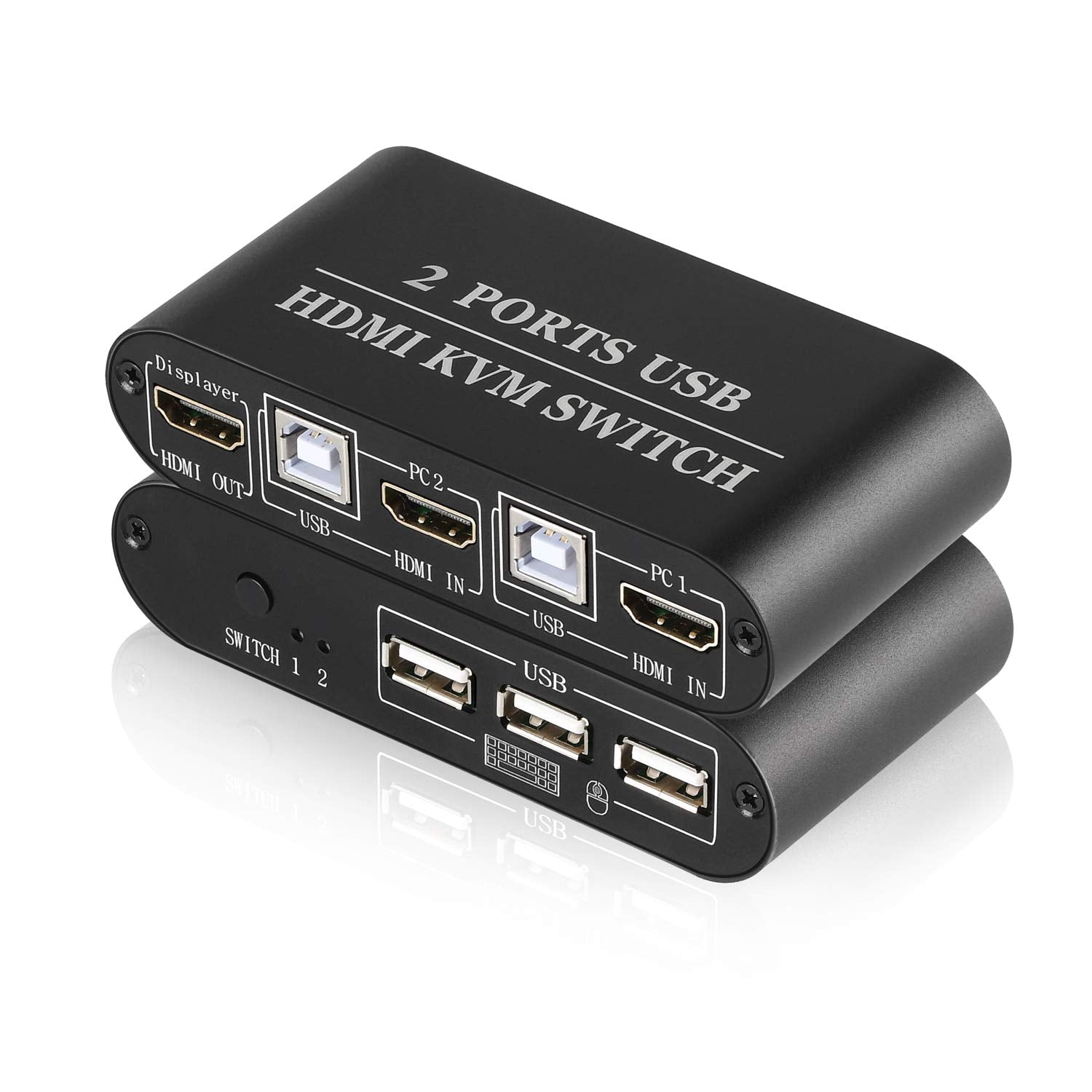 KVM Switch HDMI 2 in 1 Out Box, 4K@30Hz with USB 2.0 Hubs, HDMI
