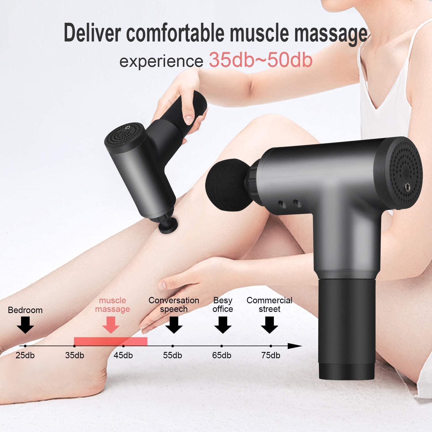 Cotsoco Massage Gun, Percussion Massage Device Cordless Handheld Vibration Deep Tissue Muscle Massager Gun, Super Quiet Brushless Motor, with 4 Massage Heads and 6 Adjustable Speed, Black