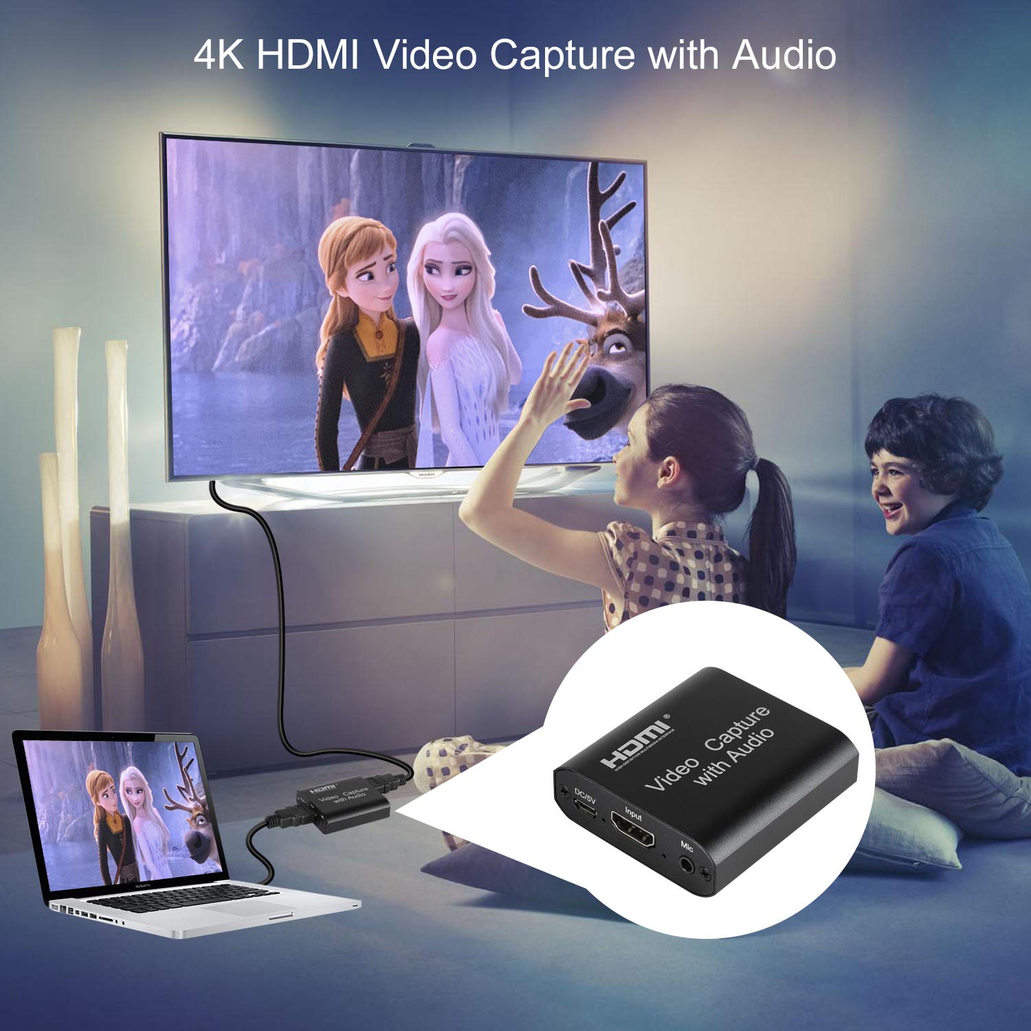 Capture Card, Audio Video Capture Card with Mic and HDMI Loop-Out, 1080p 60fps 4K HDMI Capture Card Video Recorder for Gaming/Live Streaming/Conference, Works for Nintendo Switch/PS5/Camera/Xbox/OBS