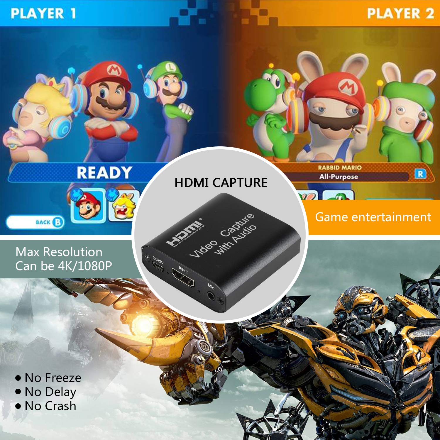 Capture Card, Audio Video Capture Card with Mic and HDMI Loop-Out, 1080p 60fps 4K HDMI Capture Card Video Recorder for Gaming/Live Streaming/Conference, Works for Nintendo Switch/PS5/Camera/Xbox/OBS