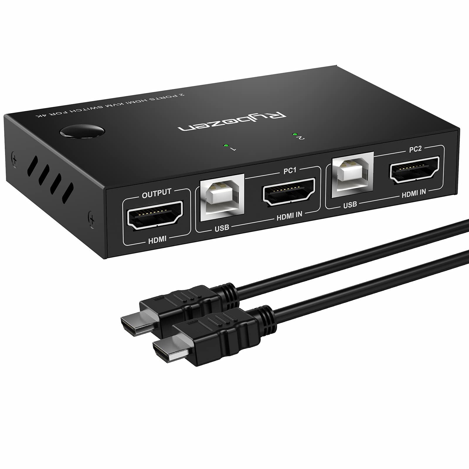 KVM Switch HDMI 2 Port Box Switches for 2 Computers Share Wireless Keyboard Mouse and HD Monitor