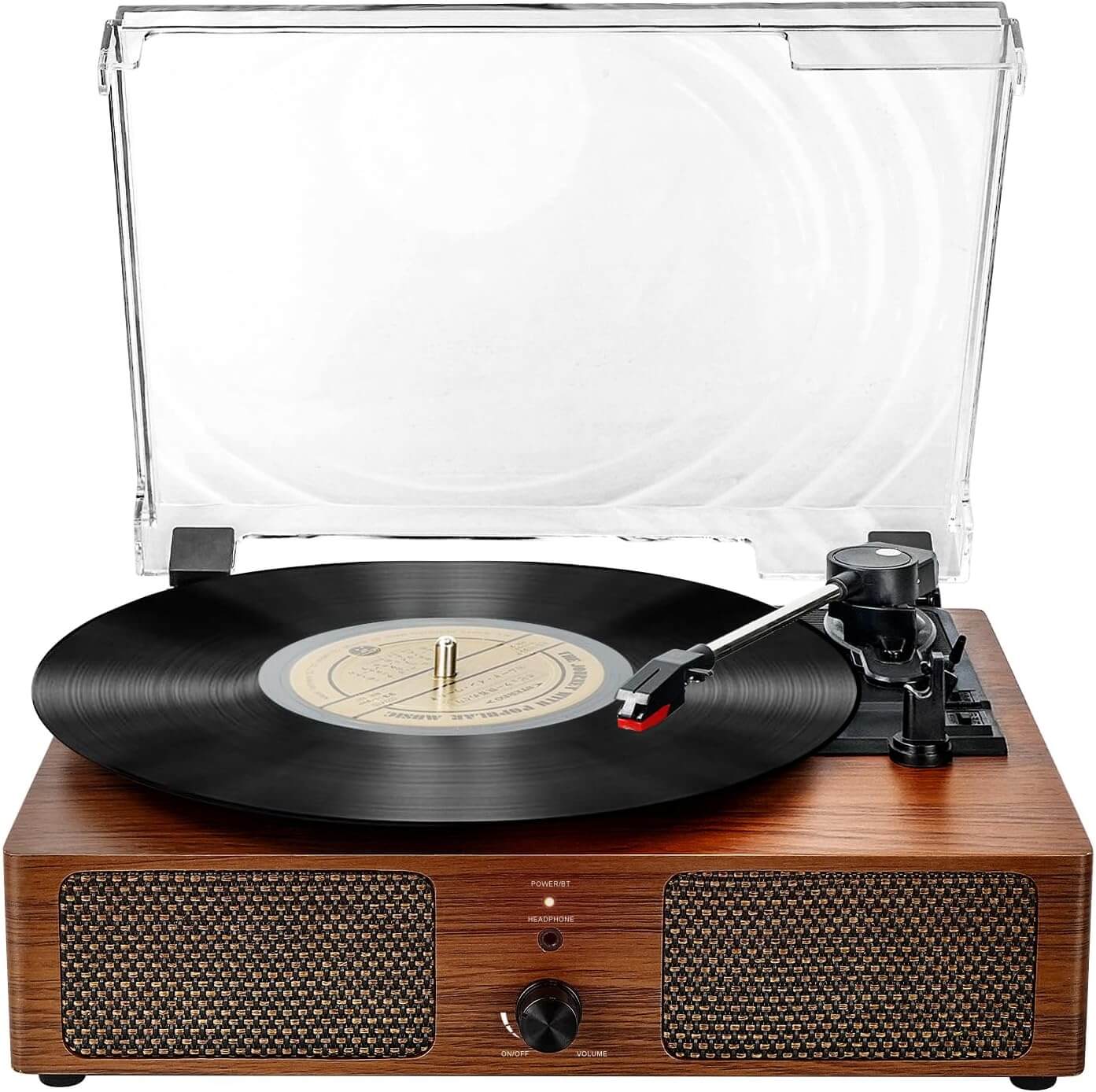 Bluetooth Vinyl Record Player with Built-in Speakers, RCA Output USB Aux In Headphone Auto-Stop Portable