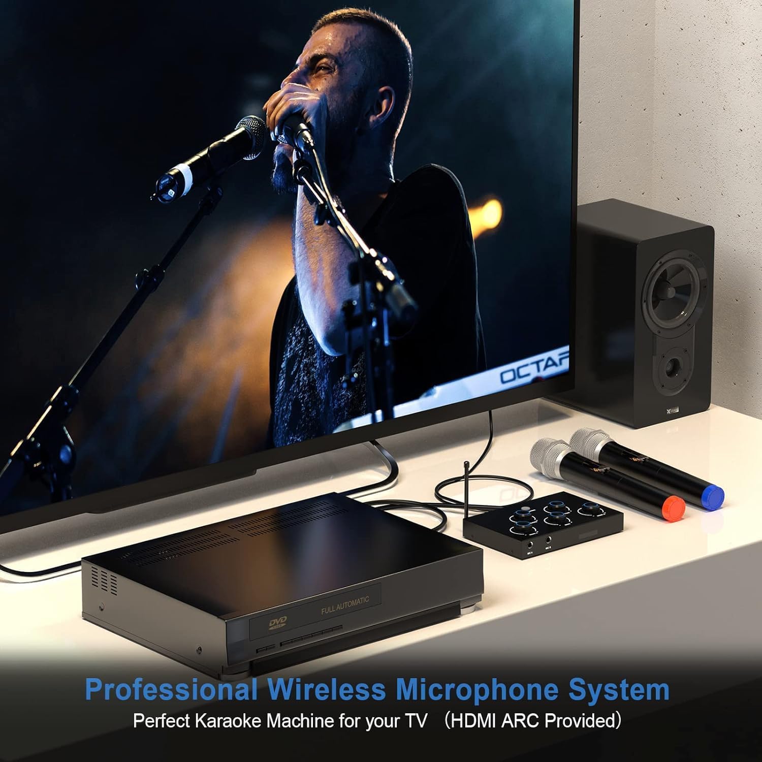 Karaoke Microphone Mixer System deals Set with Dual UHF Wireless Mic HDMI-New Open Box