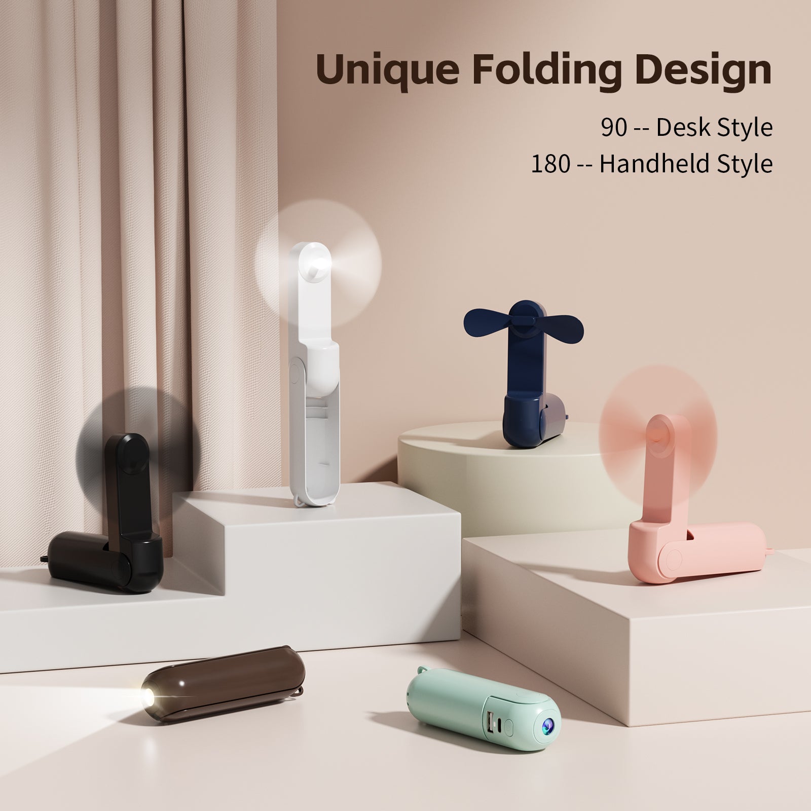 Portable Fan, Mini Handheld Fan with Power Bank, Cute USB Rechargeable Pocket Fan, Foldable Small Cooling Fan with LED Light, Personal Travel Fan,Summer,Beach Essentials,Summer Gift for Women