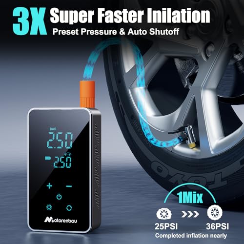 Tire Inflator Portable Air Compressor 4000mAh & 150PSI Portable Tire Inflator,Bike Pump,Car Tire Pump for Car,SUV,Motorcycle,Bike,Electric Air Compressor with Gauge,Touch Screen