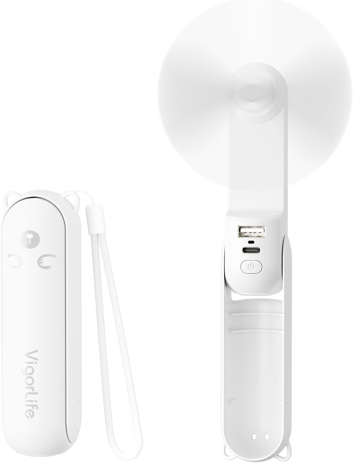 VigorLife Mini Portable Handheld Fan,USB Rechargeable 3 IN 1 Personal Cooling Fans,Small Foldable Pocket Fan with LED Flashlight for Travel & Emergency Essentials,Outdoor White