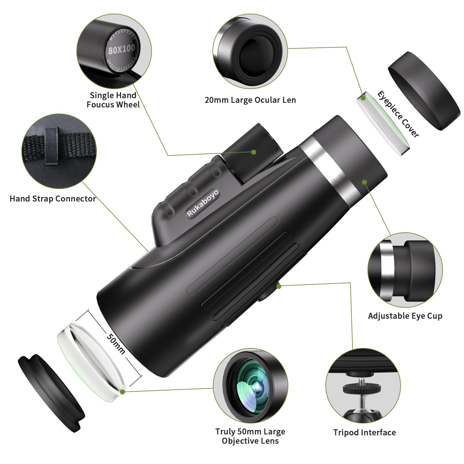 HD Monocular Telescope High Powered with Smartphone Adapter Tripod BAK4 Prism Monocular for Wildlife Bird Watching Hunting Travel Camping Stargazing Hiking (80X100 HD Monocular Telescope High Powered)