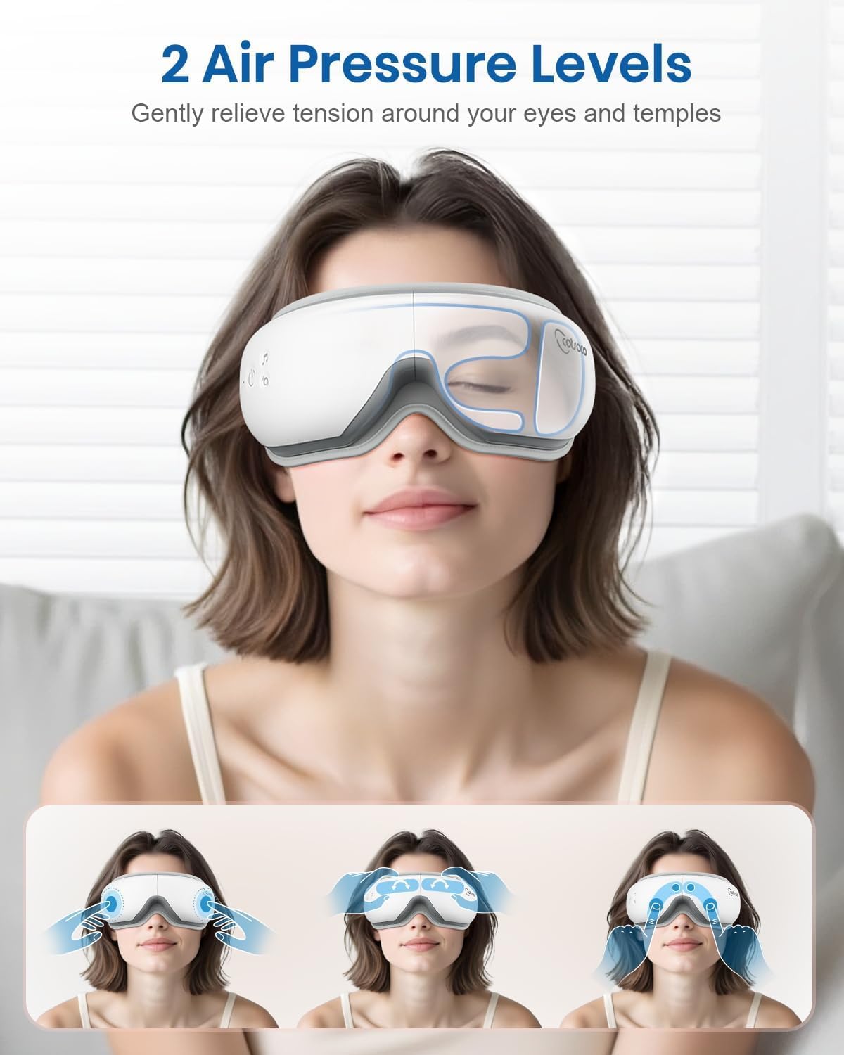 cotsoco Eye Massager with Remote, Birthday Gifts for Women Men, Sleep Mask with Heat, Headache Massager Scalp for Migraine and Compression, Relaxing Eyes and Better Sleep Relief Stye Eye