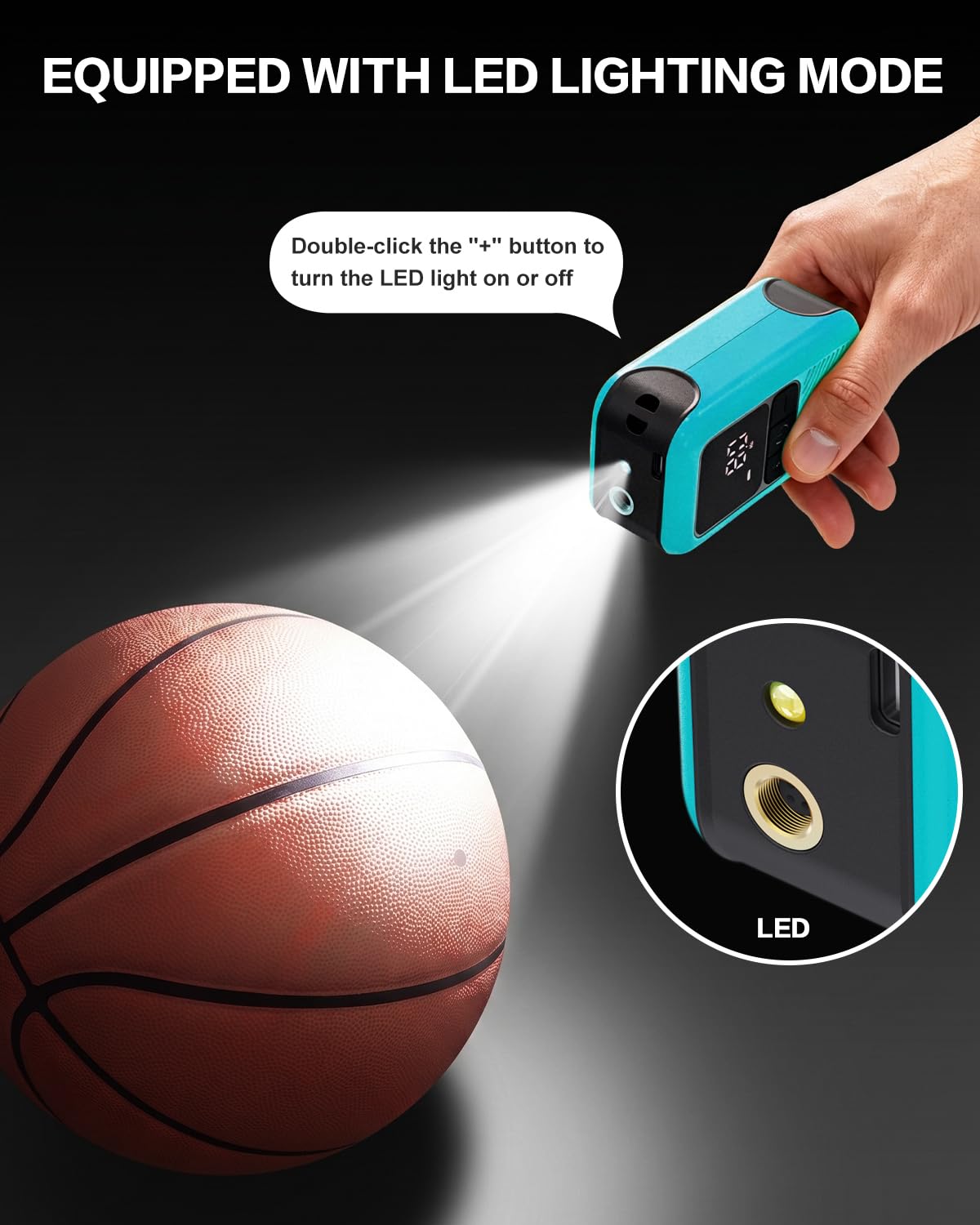 Motorenbau Electric Ball Pump for Sports Balls with LCD Display & LED Light-light blue