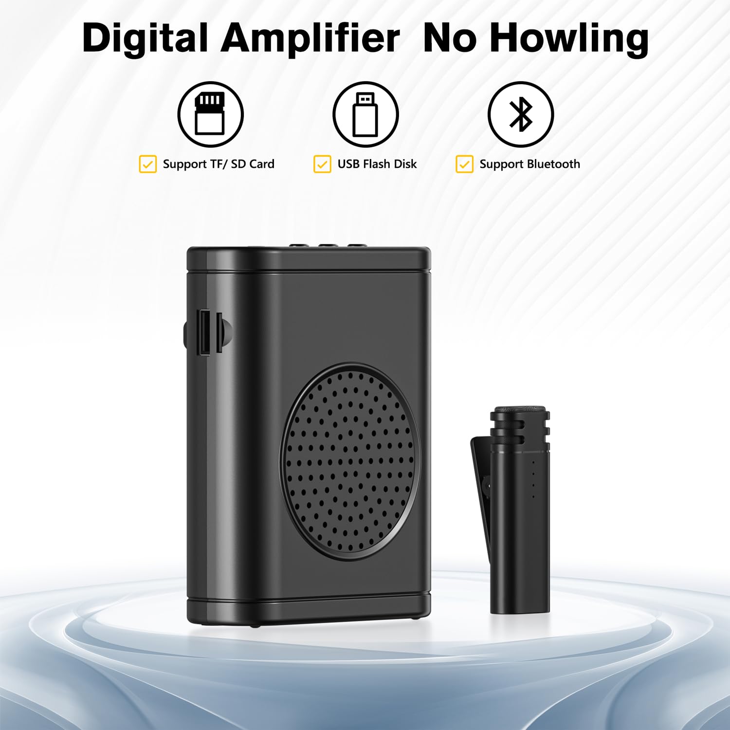 Wireless Voice Amplifier with Wireless Lavalier Microphone, Bluetooth Speaker, PA System, Support USB/TF/SD Card, Cordless Omnidirectional Mic for Teacher, Streaming, Classroom, Speech, Meeting, Yoga