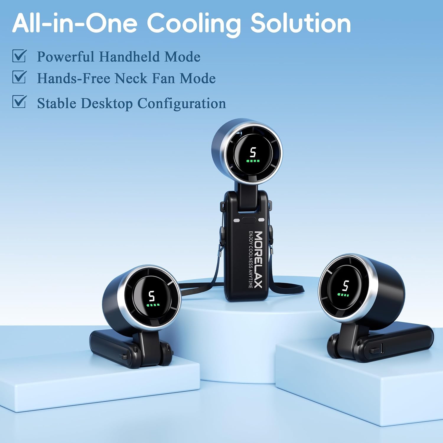 Morelax Personal Handheld Fan,High-Speed Turbo Fans,5-Speed with LED Display,Powerful Motor,4000mAh,USB Rechargeable Portable Cooling Fan for Outdoor Activities,Travel,Working,Black