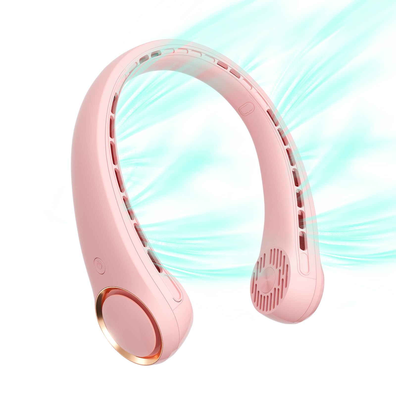 Morelax Neck Fan, USB Rechargeable Personal Fan, 3 Speeds Adjustable, Large air outlet Powerful Strong Wind, Adjustable, 360° Cooling, Super Quiet, No Blade Design, No Hair Twisting, Small (Pink)