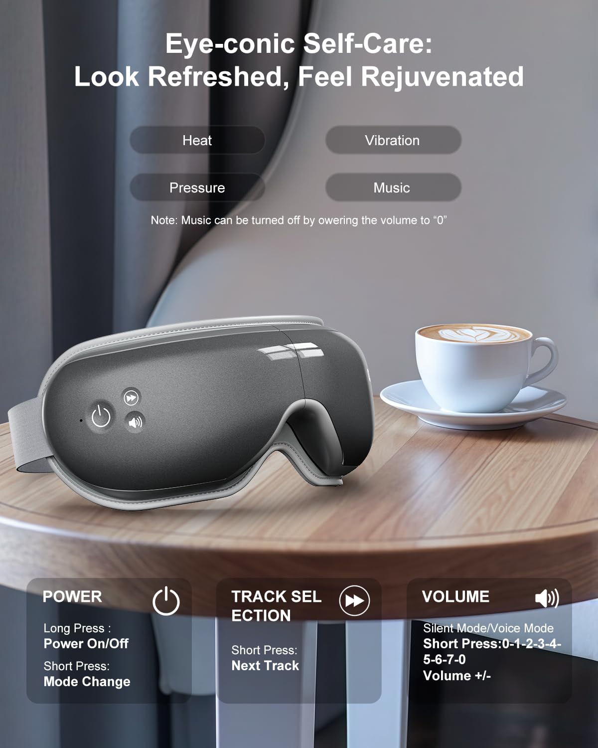 cotsoco Eye Massager with Heat & Bluetooth Music, Mothers Day Birthday Gifts for Women, Reduce Eye Strain, Headache Relief and Improve Sleep, Eye Care Device for Migraine-Grey