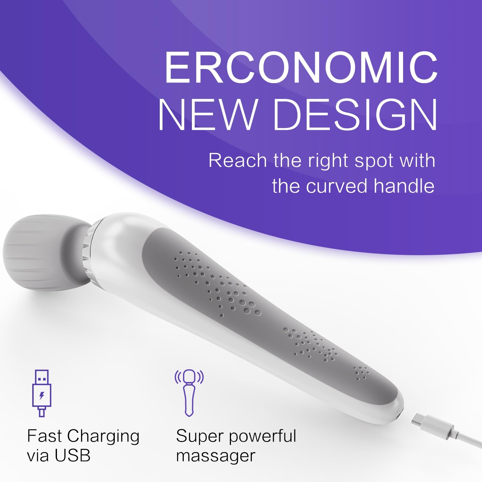 Handheld Massager, Cordless Electric Back Massager, Portable 5 Speeds Deep Tissue Massage for Relaxation, Sports Recovery, Pain Relief, Back, Leg, Shoulder, Waist, Neck, Gifts for Men Women-White
