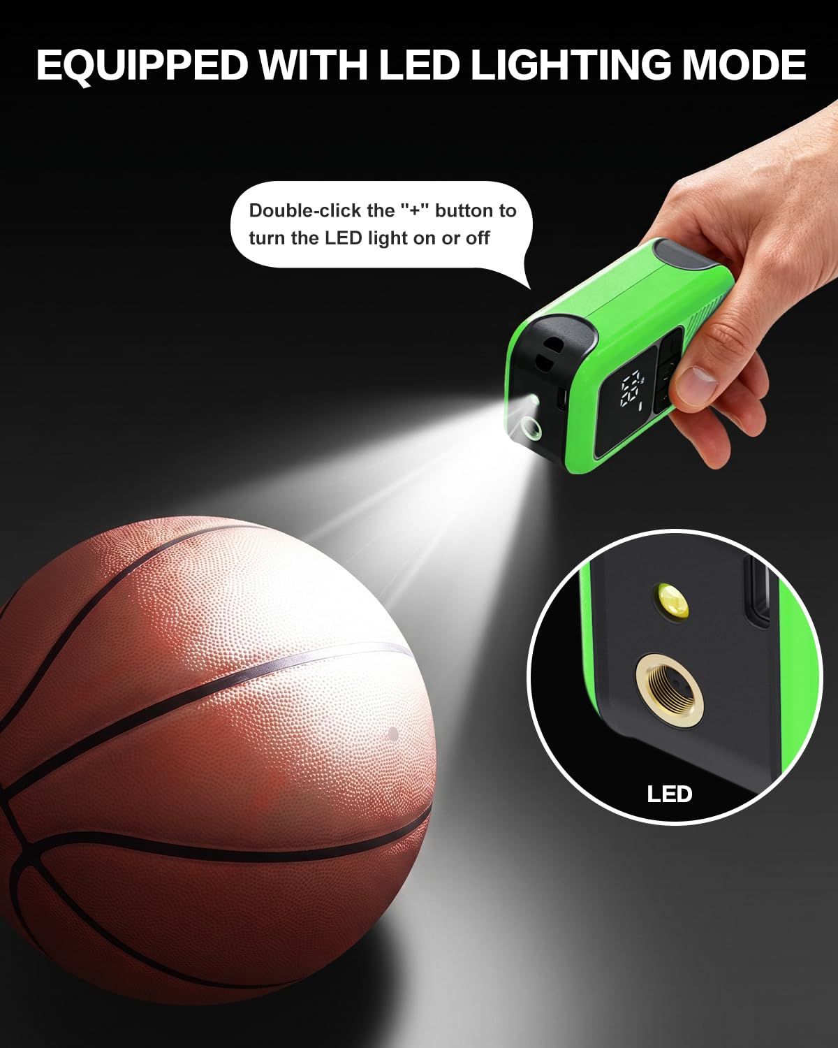 Motorenbau Electric Ball Pump for Sports Balls with LCD Display & LED Light-green