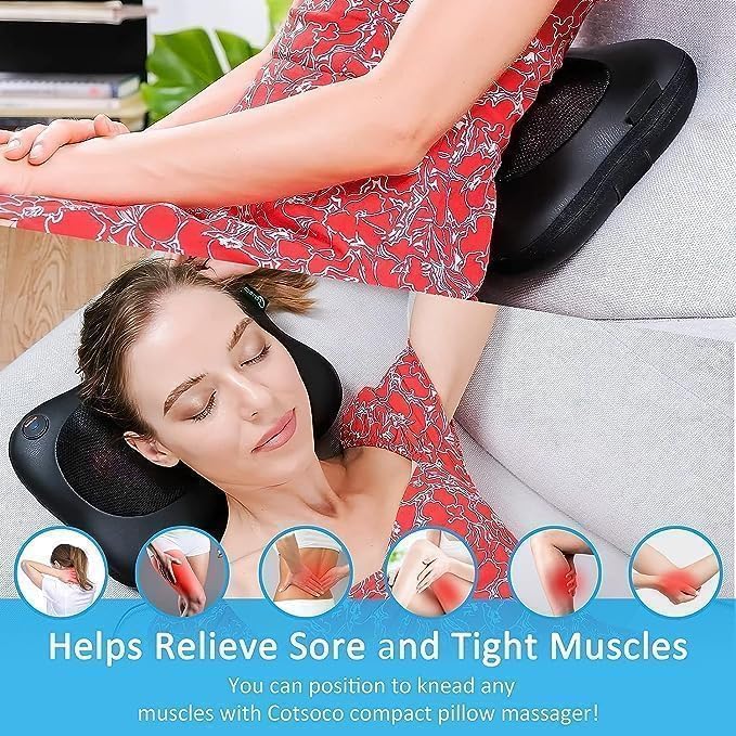 Shiatsu Neck and Back Massager with Heat, Deep Tissue Electric Massage Pillow for Pain Relief, Ideal for Shoulders, Back, Legs, and Feet, Perfect for Home, Car, Office, and Gifts