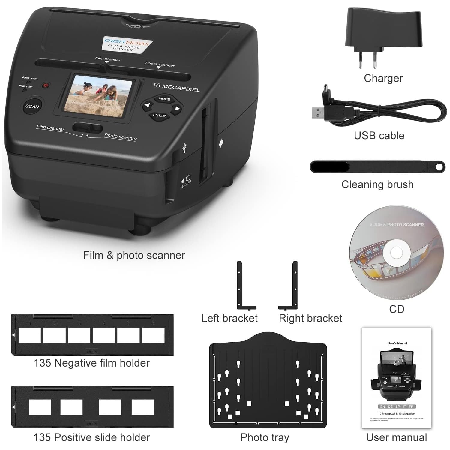 2.4"LCD Film & Photo Scanner with 22MP ,Support 35mm/135 Slides & Negatives Film, Photo, Black