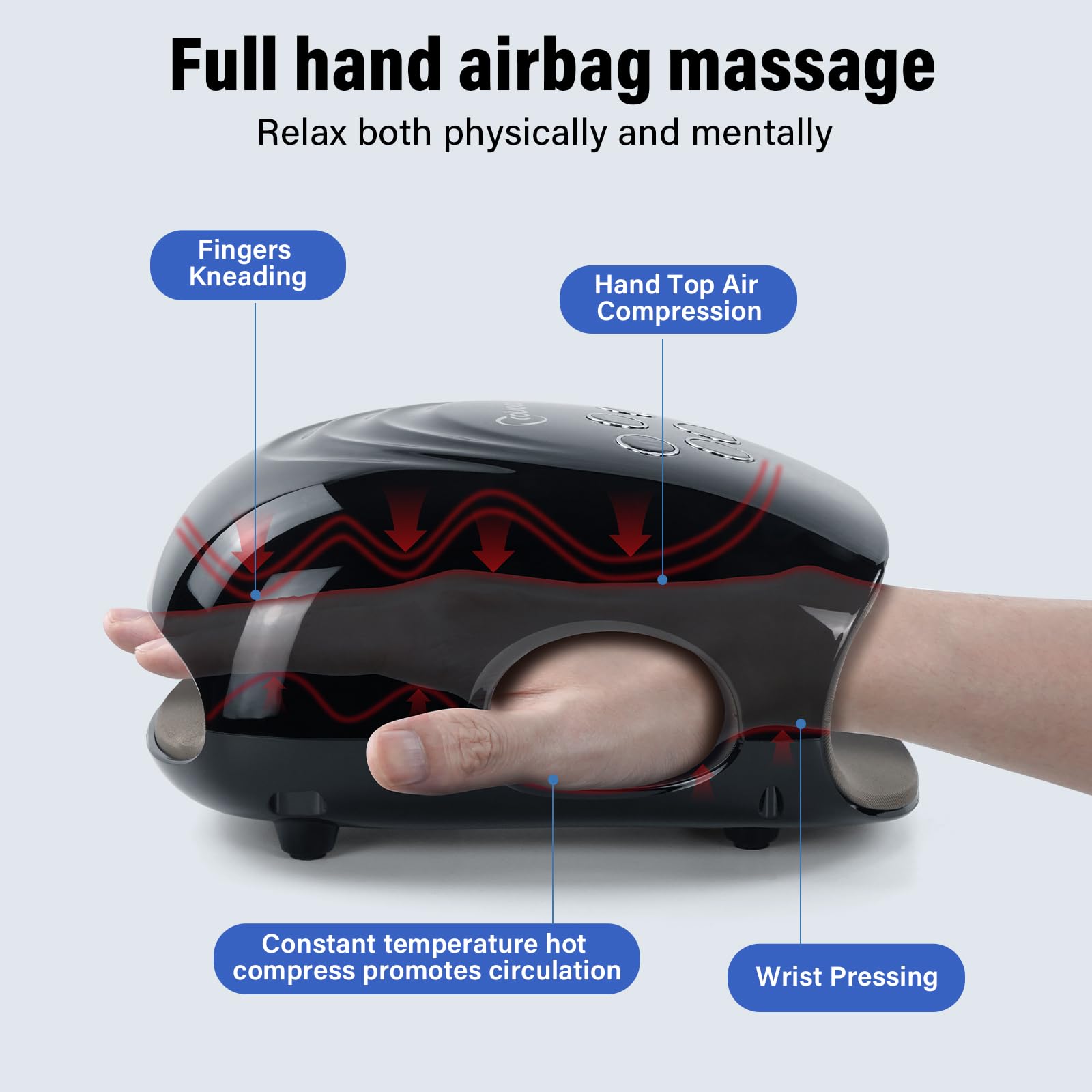 Cotsoco Hand Massager in 3 Modes with Heat and Compression(Black)