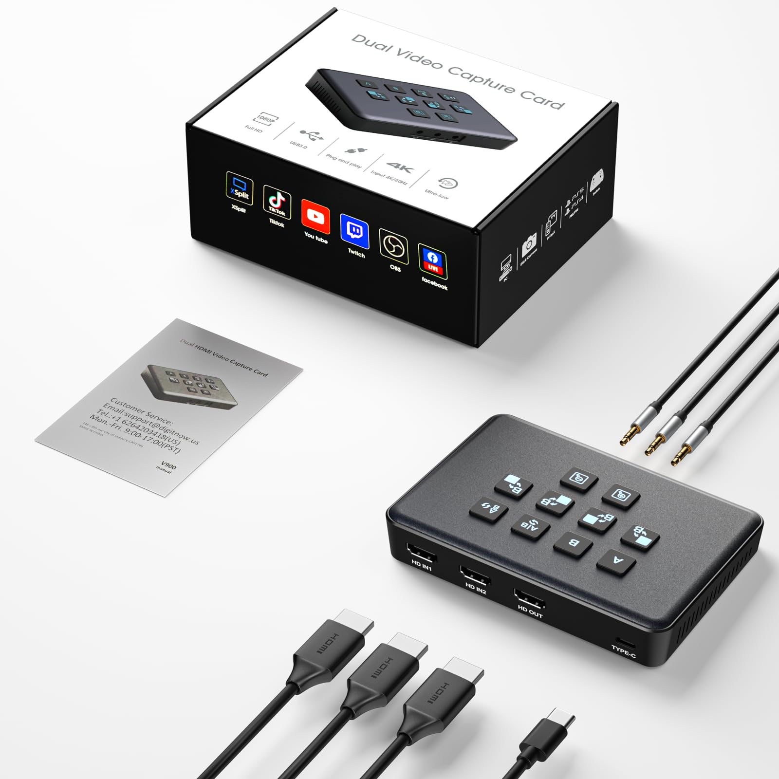 Video Switcher for Live Streaming, Dual 4K HDMI Input Capture Card for Streaming, USB 3.0 Audio Video Capture Card HDMI Switcher Record in 1080P 60FPS Low Latency, Compatible with Xbox/PS5/PS4/OBS/PC