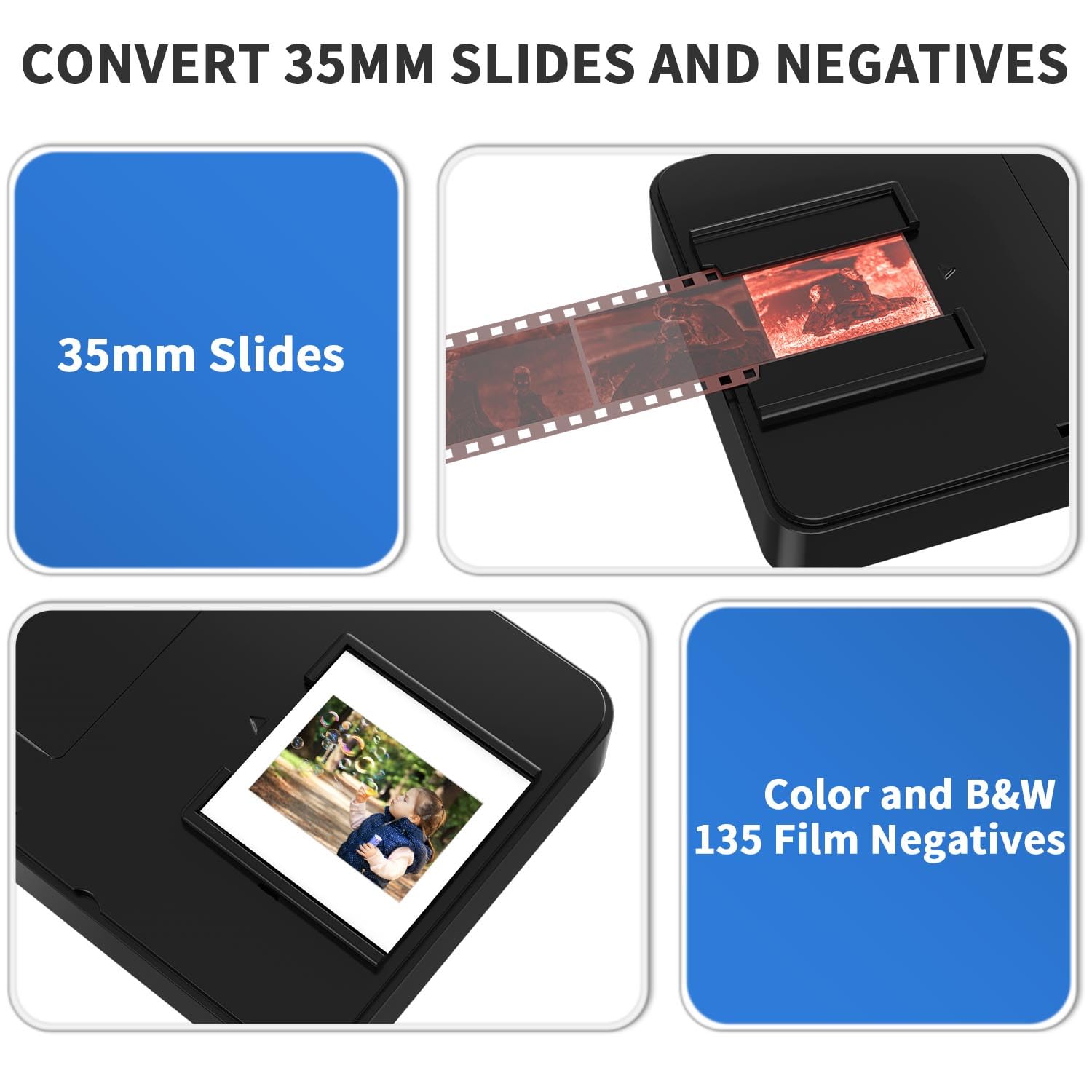 DigitConvert Mobile Film Scanner 35mm, Positive Slide & Negative Scanner Photo Scanner Converts 35mm Slides & Negatives to Digital Photos (2AA Batteries Included)