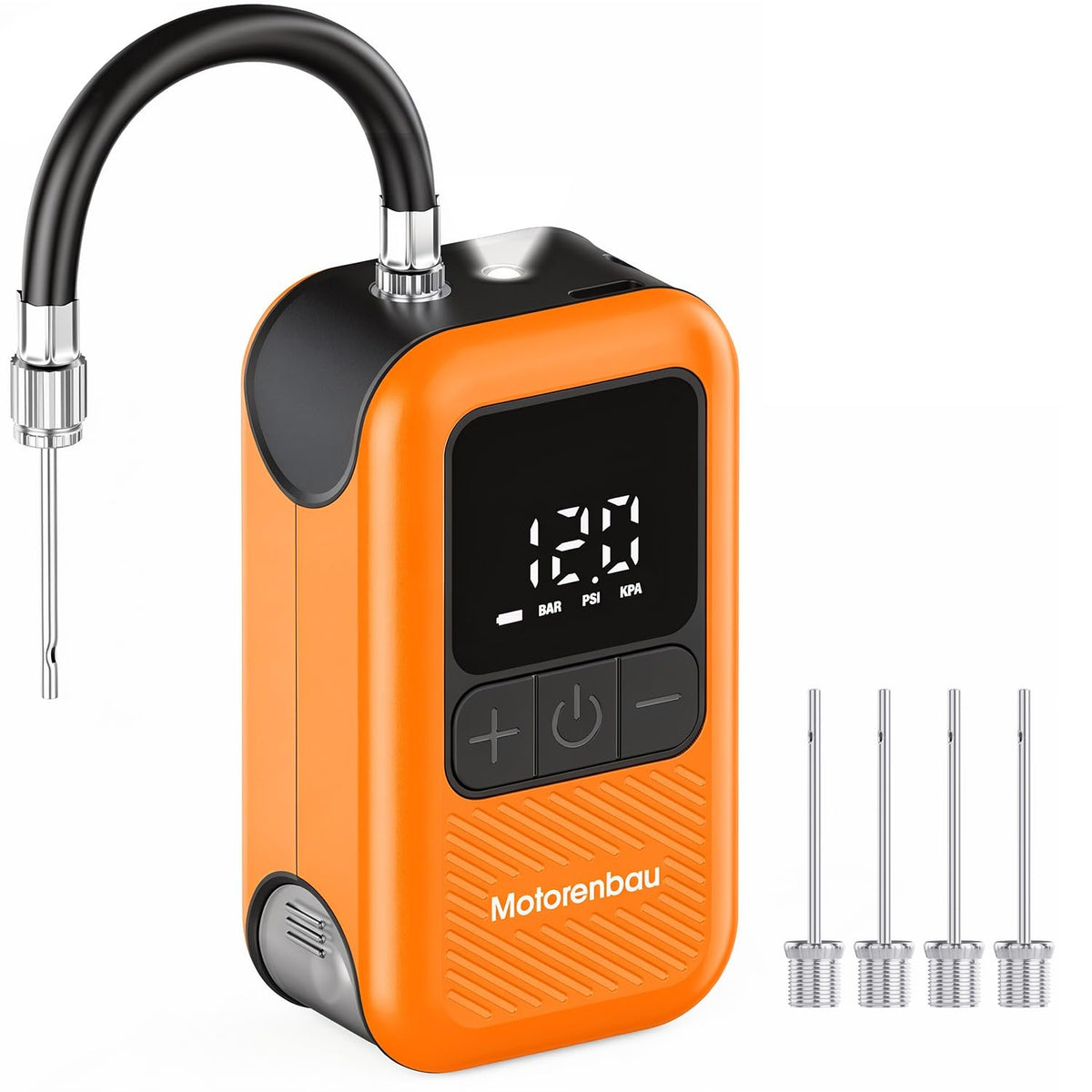 Motorenbau Electric Ball Pump for Sports Balls with LCD Display & LED Light-orange