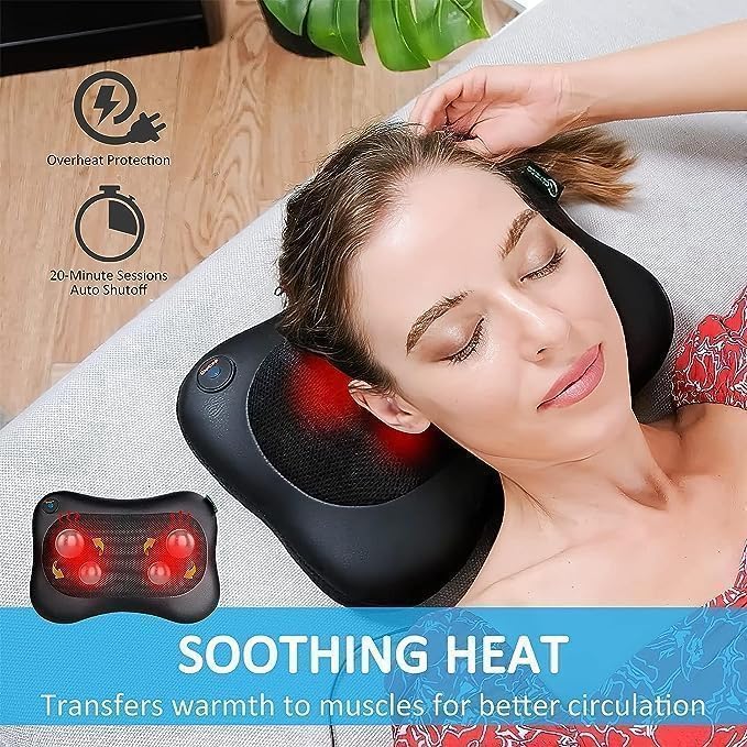 Shiatsu Neck and Back Massager with Heat, Deep Tissue Electric Massage Pillow for Pain Relief, Ideal for Shoulders, Back, Legs, and Feet, Perfect for Home, Car, Office, and Gifts