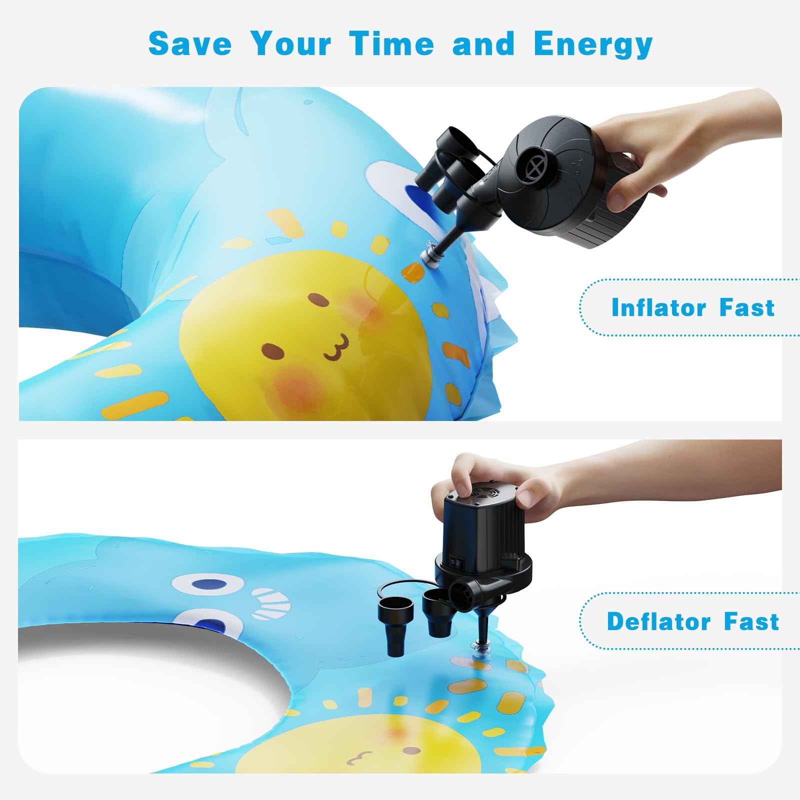 Electric Air Pump for Inflatables,Portable Quick-Fill Air Pump with 3 Nozzles,110-120V, Inflator & Deflator Pumps for Outdoor Camping, Air Mattress Beds,Boats,Inflatable Cushion,Couch,Pool Floats