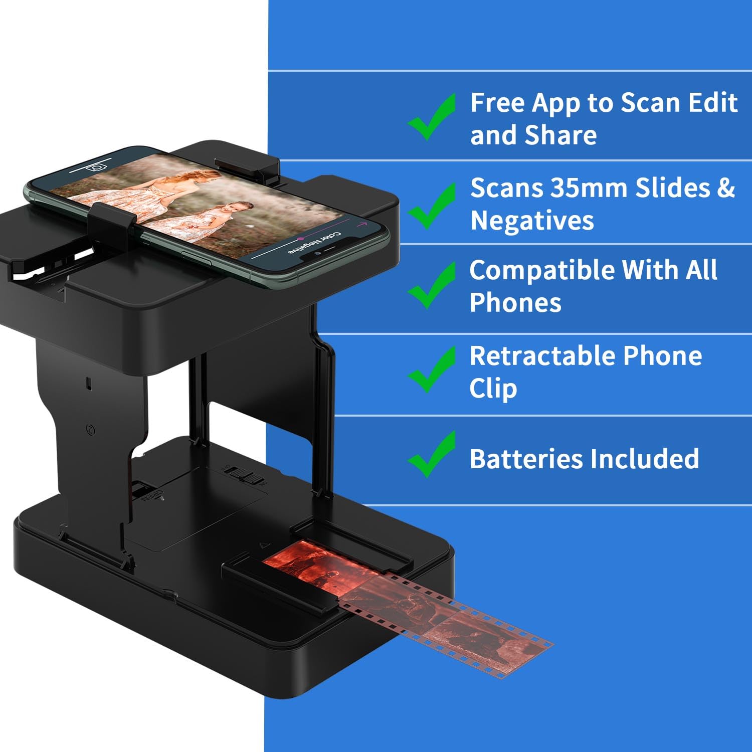 DigitConvert Mobile Film Scanner 35mm, Positive Slide & Negative Scanner Photo Scanner Converts 35mm Slides & Negatives to Digital Photos (2AA Batteries Included)