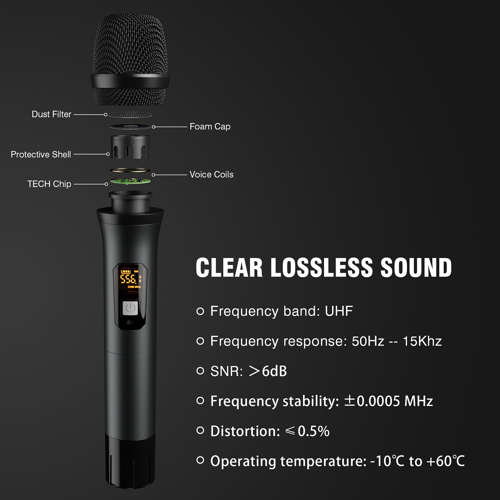 Professional Metal Dual UHF Cordless Dynamic Mic Handheld Microphone System (200ft)