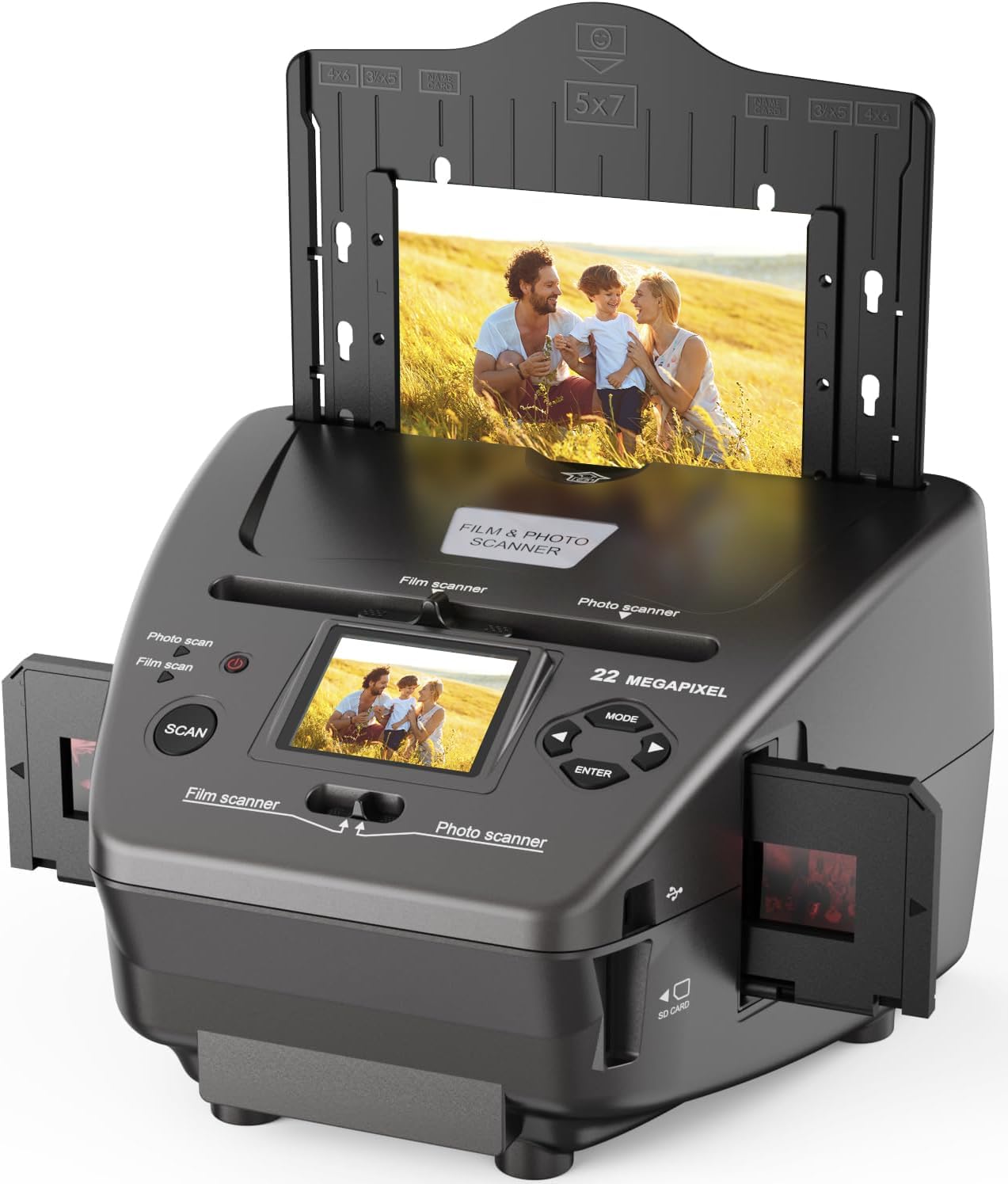 Photo and Slide Scanner with 2.4” LCD Screen, Convert Negatives & Slides 35mm/135 Film, Photo(3R,4R,5R), Business Card to High Resolution 22MP JPEG Digital Photos, 4GB SD Card Included-grey