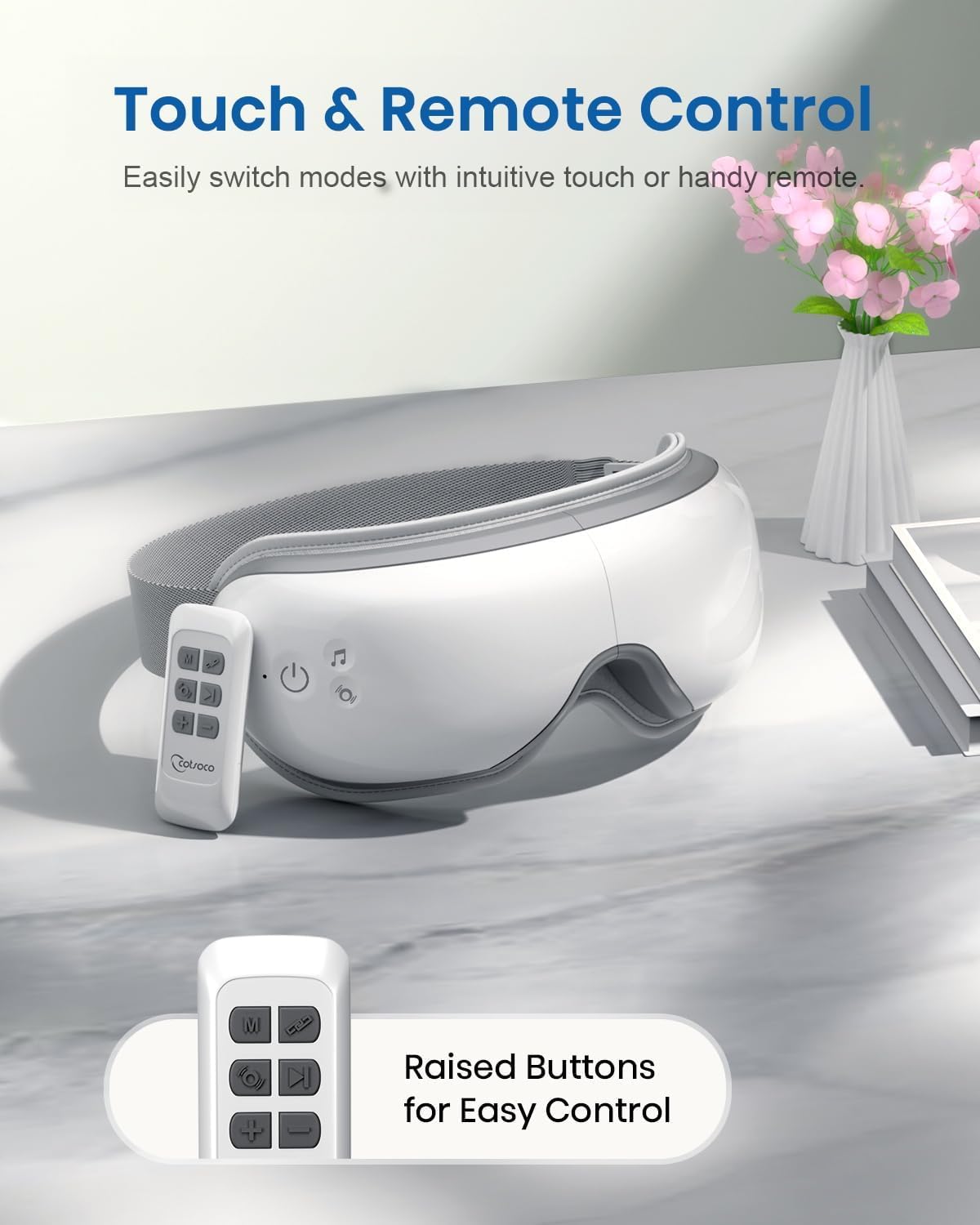 cotsoco Eye Massager with Remote, Birthday Gifts for Women Men, Sleep Mask with Heat, Headache Massager Scalp for Migraine and Compression, Relaxing Eyes and Better Sleep Relief Stye Eye