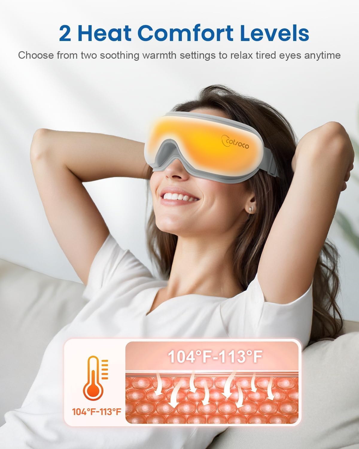 cotsoco Eye Massager with Remote, Birthday Gifts for Women Men, Sleep Mask with Heat, Headache Massager Scalp for Migraine and Compression, Relaxing Eyes and Better Sleep Relief Stye Eye