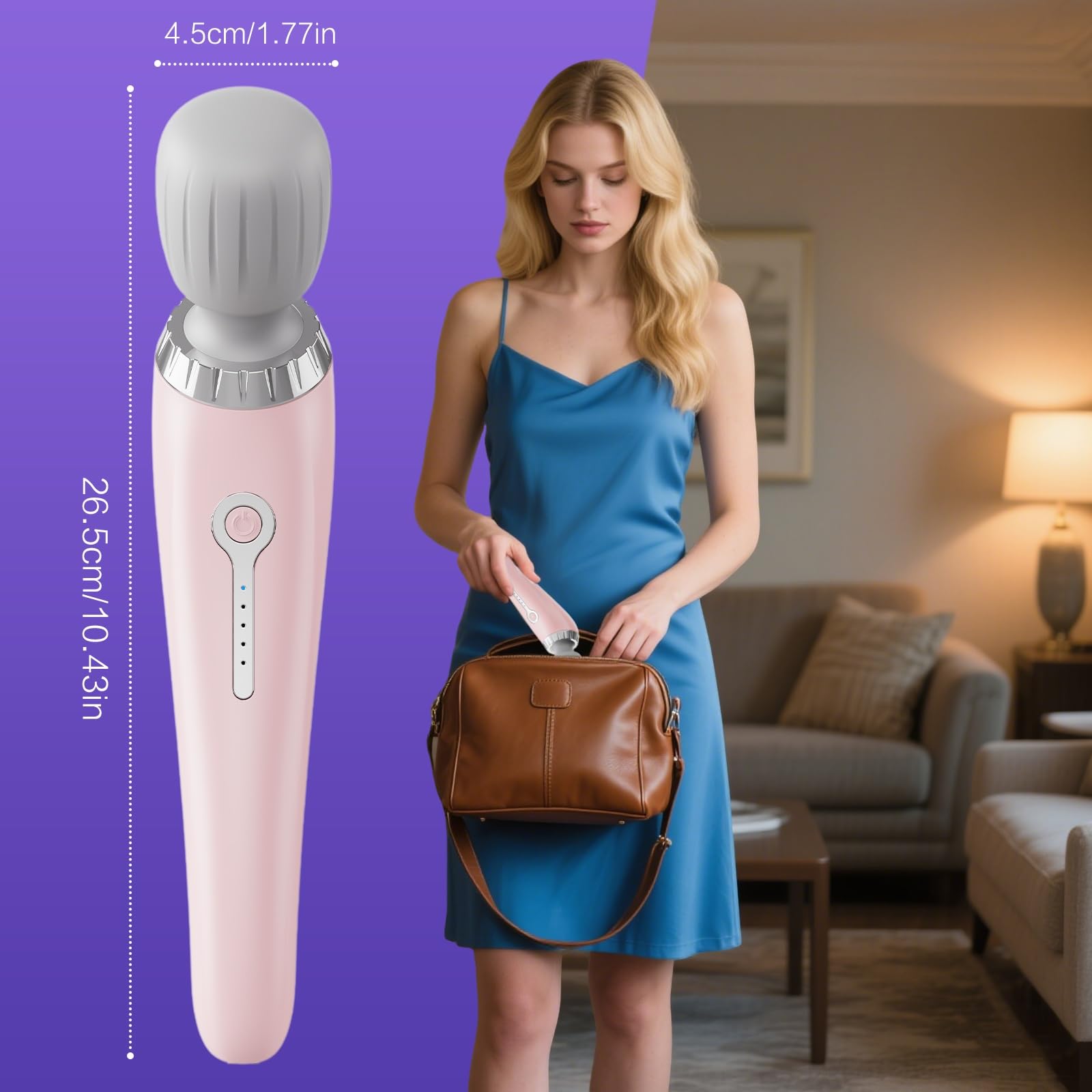 Handheld Massager, Cordless Electric Back Massager, Portable 5 Speeds Deep Tissue Massage for Relaxation, Sports Recovery, Pain Relief, Back, Leg, Shoulder, Waist, Neck, Gifts for Men Women-Pink