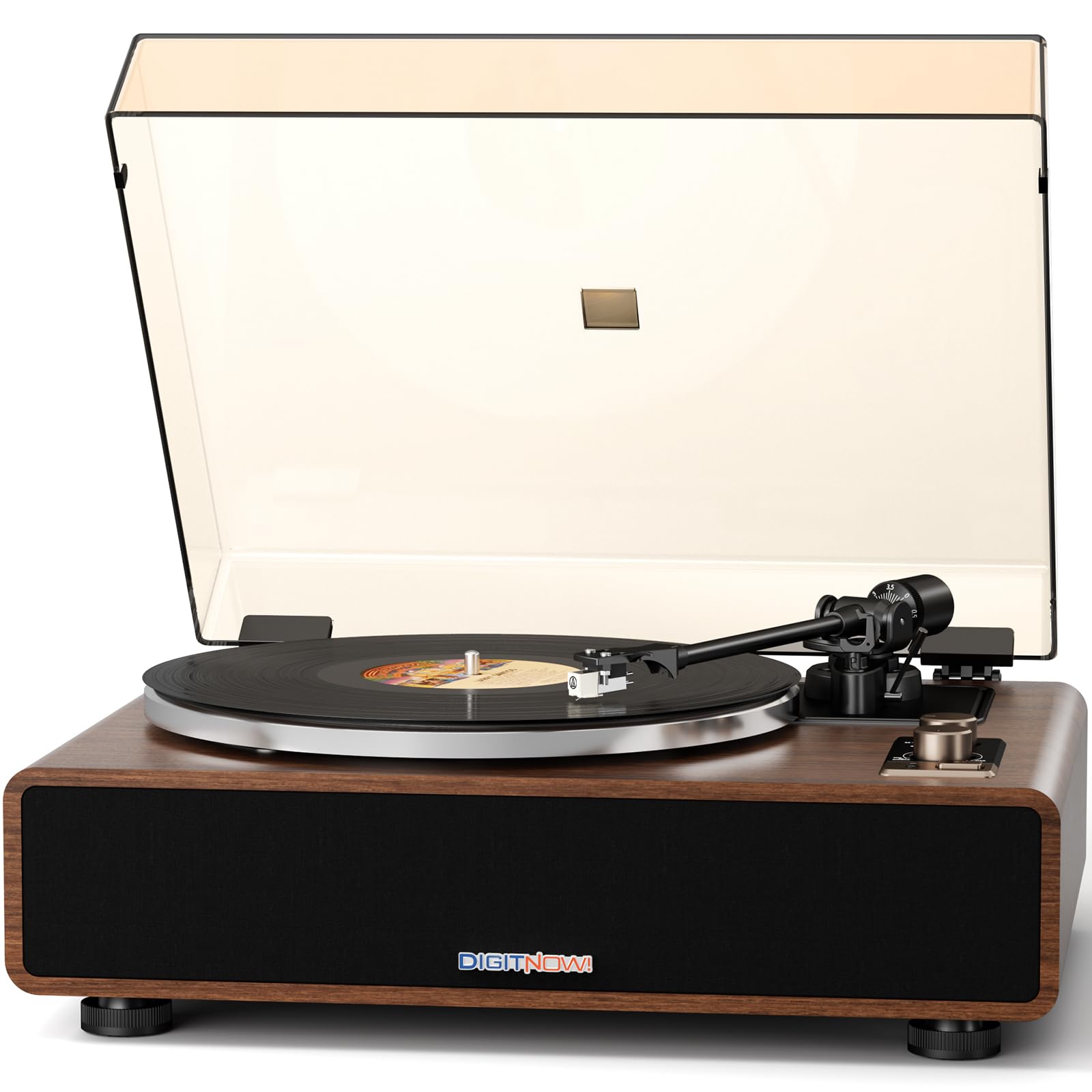 DIGITNOW Vinyl Record Player with Magnetic Cartridge, High Fidelity Belt Drive Turntable with Built-in Speakers & Phono Preamp, Wireless Playback and Aux-in Functionality, Auto Off