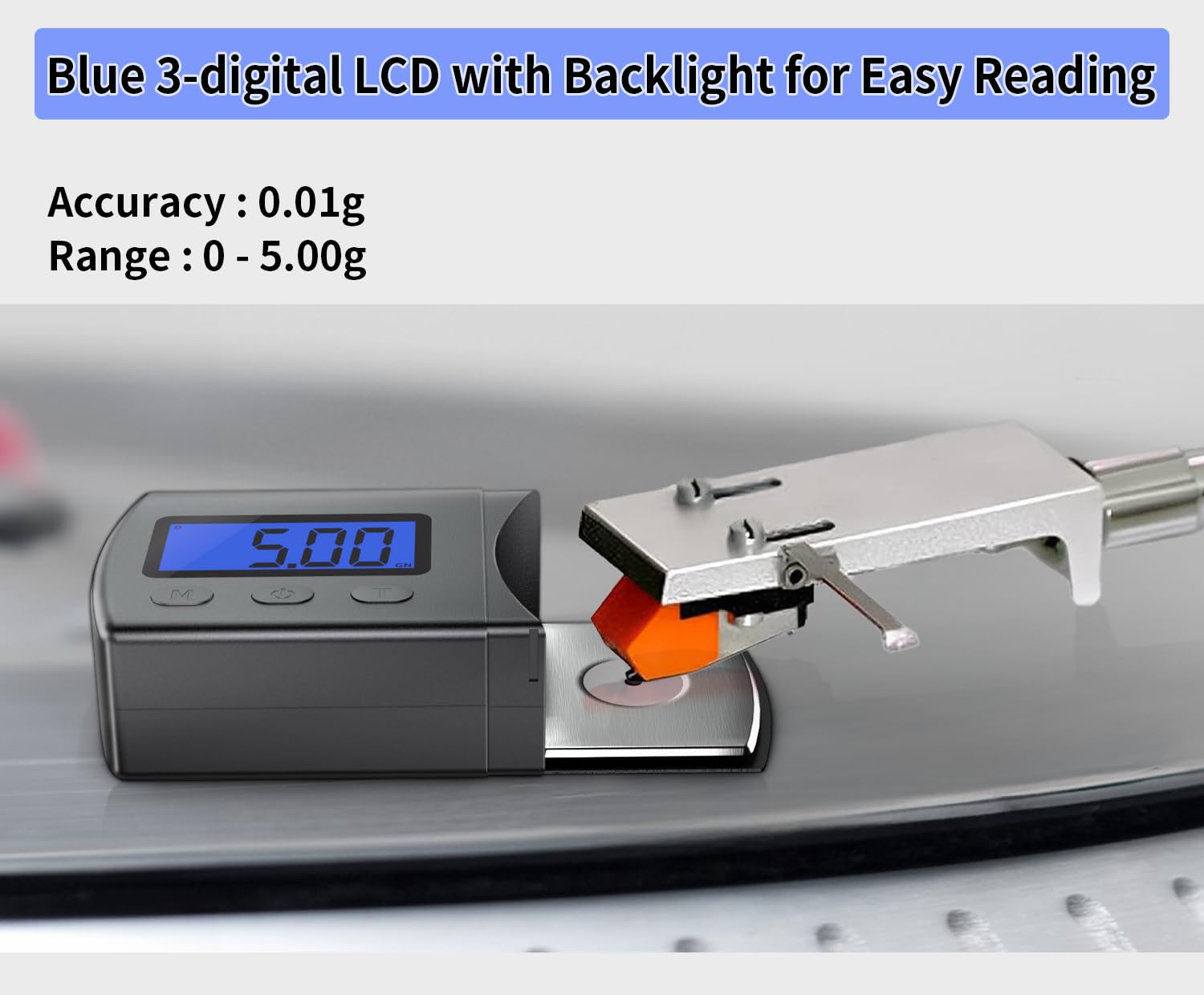 DIGITNOW Digital Turntable Stylus Force Scale Gauge 0.01g/5.00g,Tracking Force Pressure Scale for Tonearm Phono Cartridge, Blue LCD Backlight