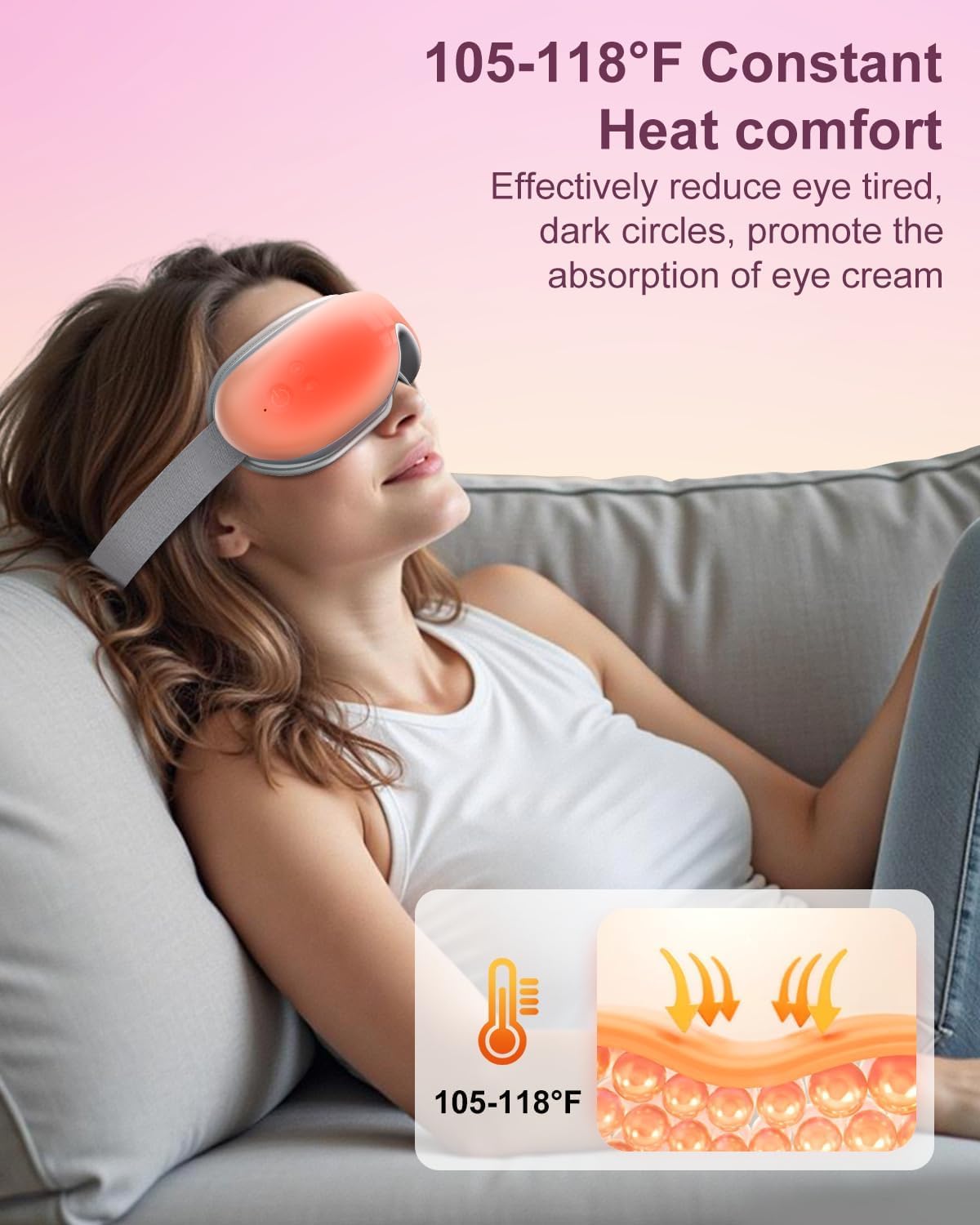 Morelax Eye Massager with Heat & Bluetooth Music, Birthday Gifts for Women, Reduce Eye Strain, Headache Relief and Improve Sleep, Eye Care Gift（Pink）