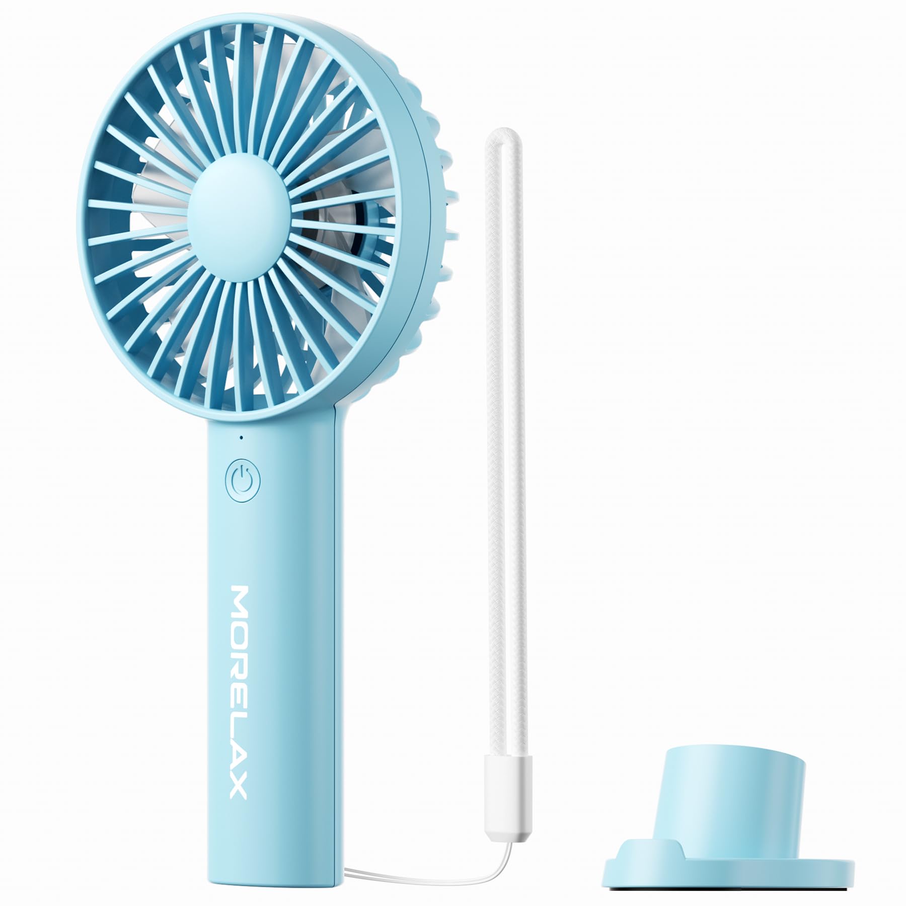 Jancane Handheld Fan, USB Rechargeable Mini Portable Fan with Base, 10H Battery, Strong Wind, Small & Powerful, Cute Design for Travel, Makeup, Girls Women Summer Gift(Light Blue)