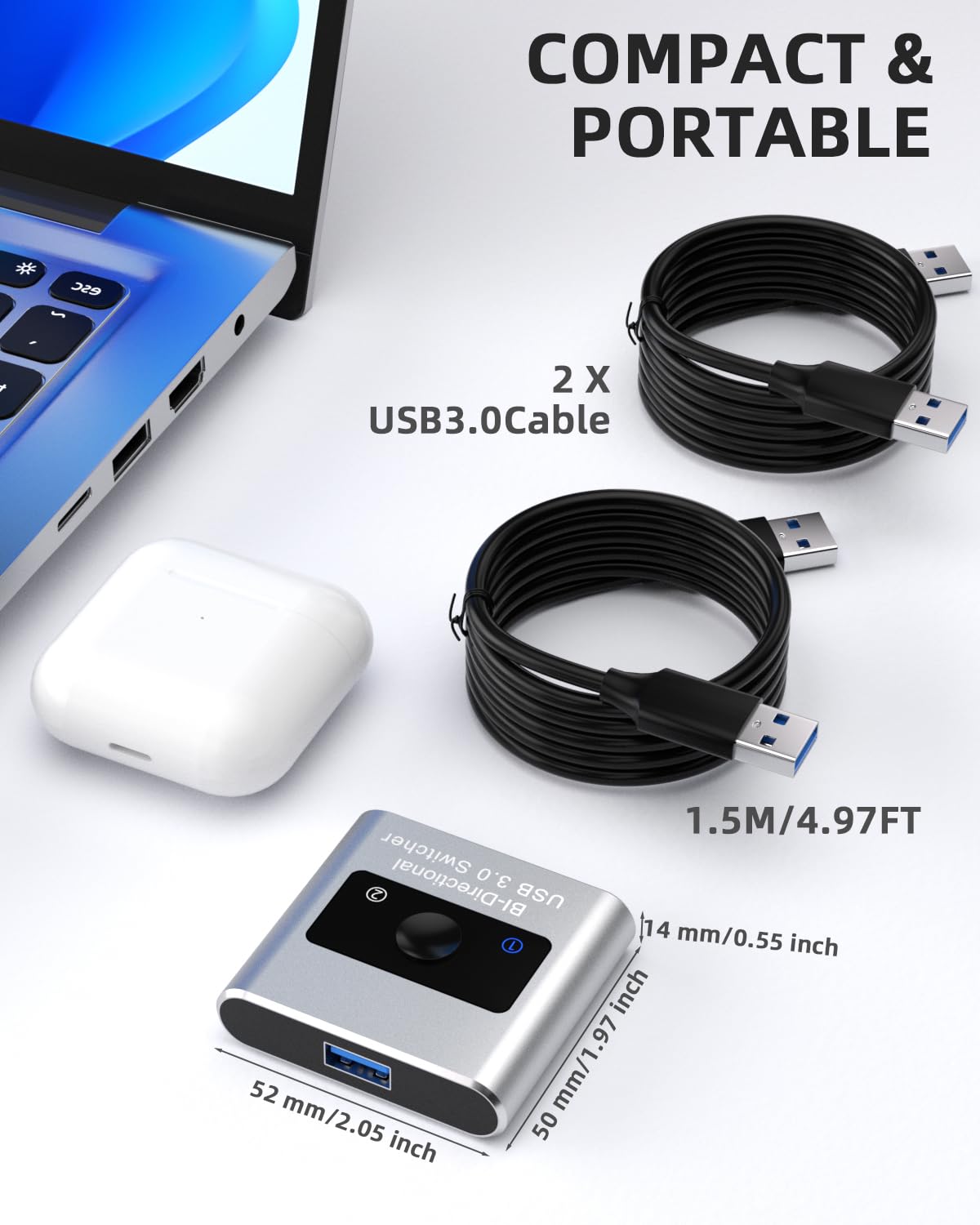 Aluminum Bi-Directional USB3.0 Switch 2 in 1 Out / 1 in 2 Out for 2 Computers