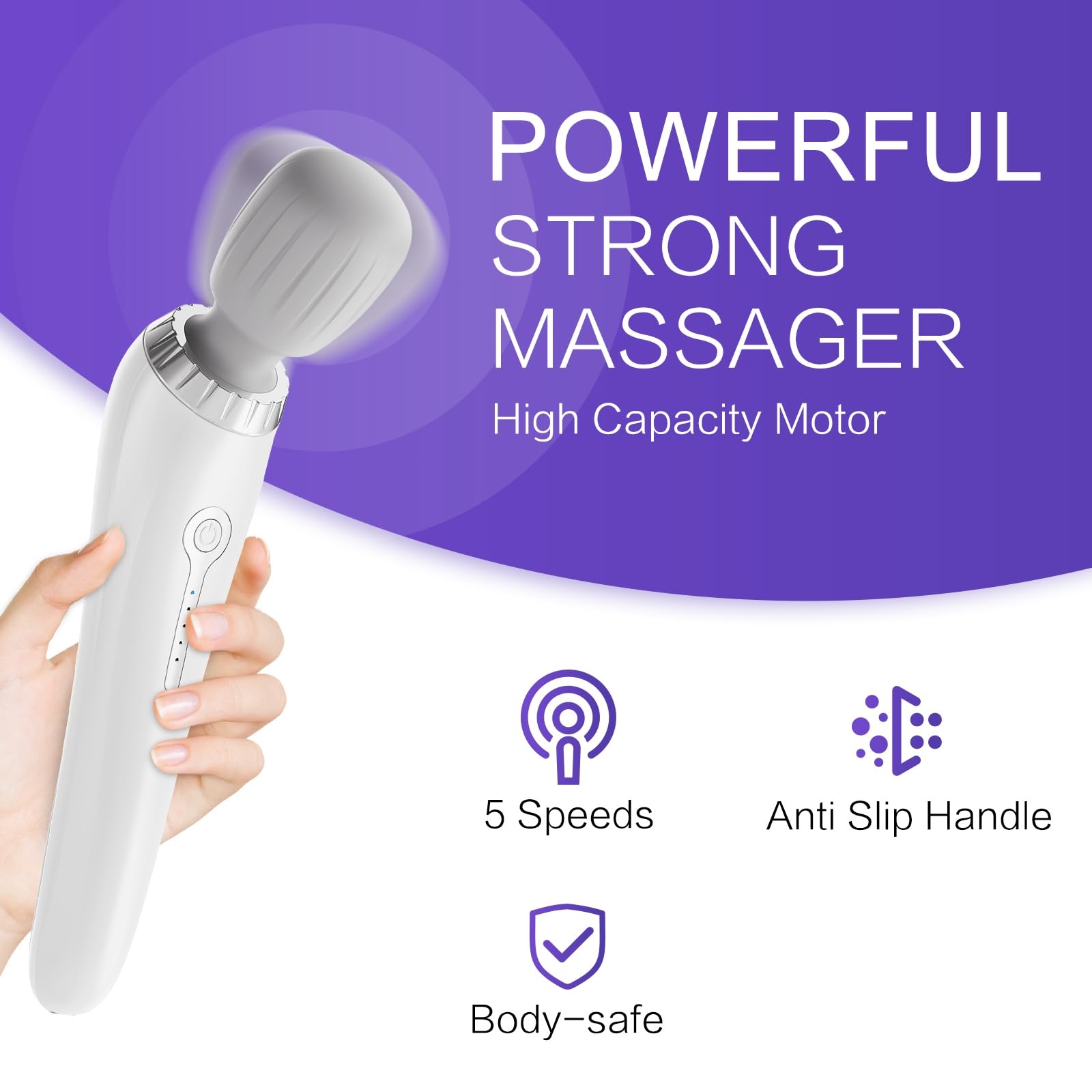 Handheld Massager, Cordless Electric Back Massager, Portable 5 Speeds Deep Tissue Massage for Relaxation, Sports Recovery, Pain Relief, Back, Leg, Shoulder, Waist, Neck, Gifts for Men Women-White