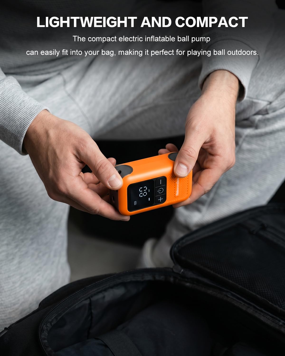 Motorenbau Electric Ball Pump for Sports Balls with LCD Display & LED Light-orange