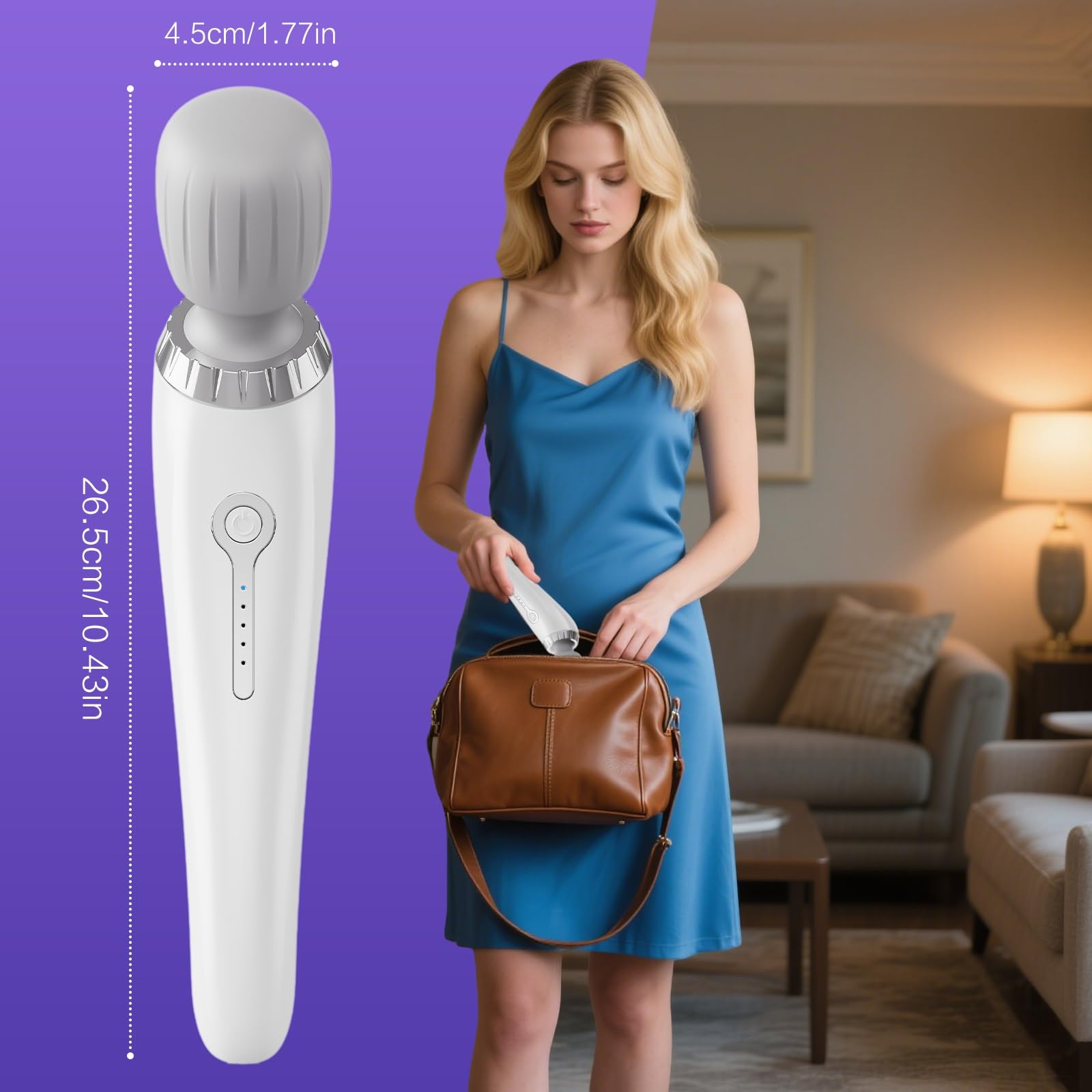 Handheld Massager, Cordless Electric Back Massager, Portable 5 Speeds Deep Tissue Massage for Relaxation, Sports Recovery, Pain Relief, Back, Leg, Shoulder, Waist, Neck, Gifts for Men Women-White