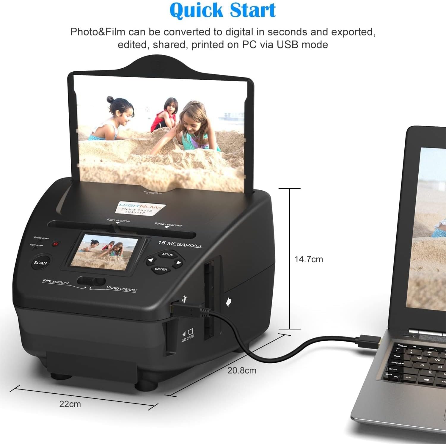 2.4"LCD Film & Photo Scanner with 22MP ,Support 35mm/135 Slides & Negatives Film, Photo, Black