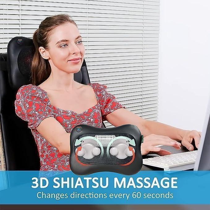 Shiatsu Neck and Back Massager with Heat, Deep Tissue Electric Massage Pillow for Pain Relief, Ideal for Shoulders, Back, Legs, and Feet, Perfect for Home, Car, Office, and Gifts