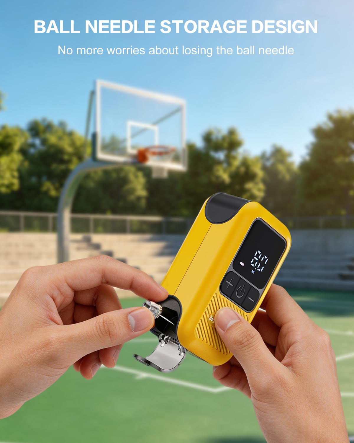 Motorenbau Electric Ball Pump for Sports Balls with LCD Display & LED Light-yellow