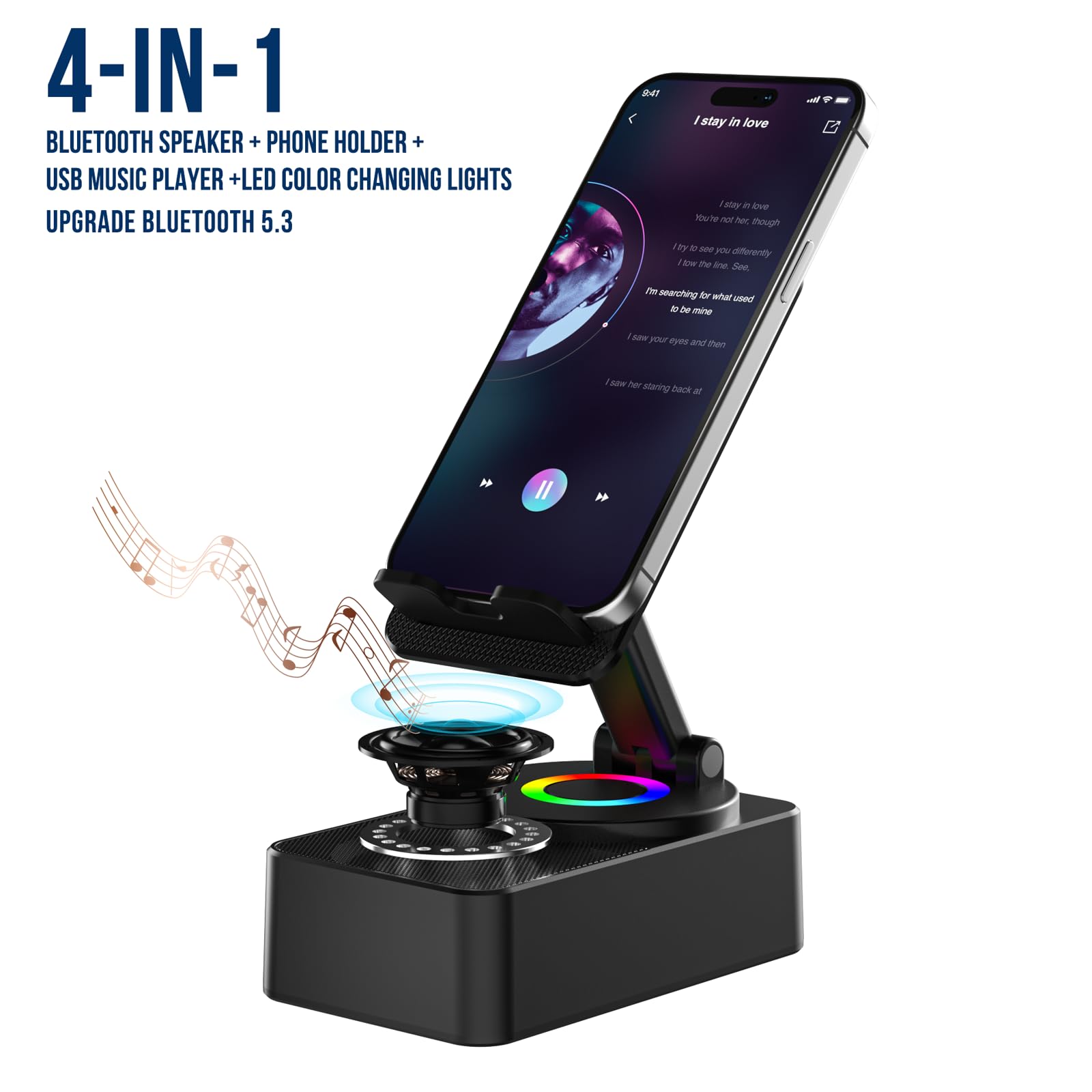 Cell Phone Stand with Wireless Bluetooth Speaker, LED, Anti-Slip Base HD Surround Sound,Perfect for Home/Outdoor with Bluetooth Speaker for Desk Compatible with iPhone/ipad/Android,Gifts for Men Women